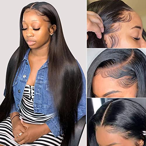 13x6 HD Transparent Lace Front Wig - 180% Density Pre-Plucked Human Hair with Baby Hair & Bleached Knots - 22 Inch Straight Lace Wig for Black Women | Perfect for Daily Wear, Parties, Cosplay & Special Occasions