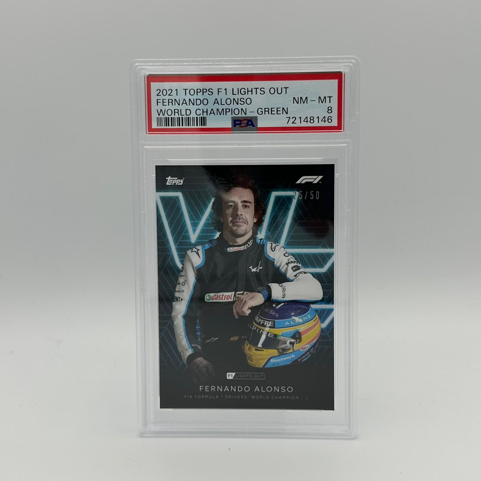 PSA 8 Graded Fernando Alonso 25/50 Drivers World Champion Trading Card - Perfect for Collectors, Sports Memorabilia & Racing Fans Display