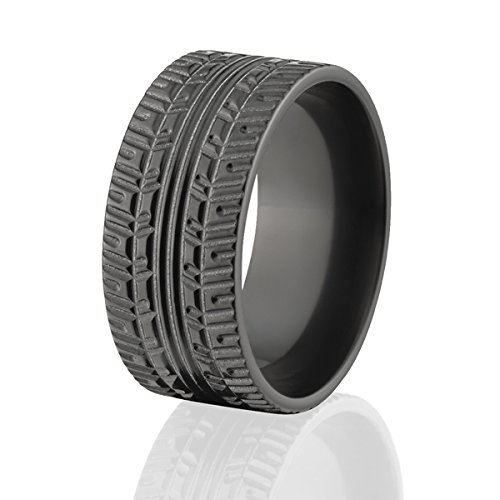 Premium Black American-Made Tire Tread Wedding Bands - Durable Mud Tire Rings for Men - Perfect for Outdoor Adventures, Motorcycle Riders & Tough Work Environments