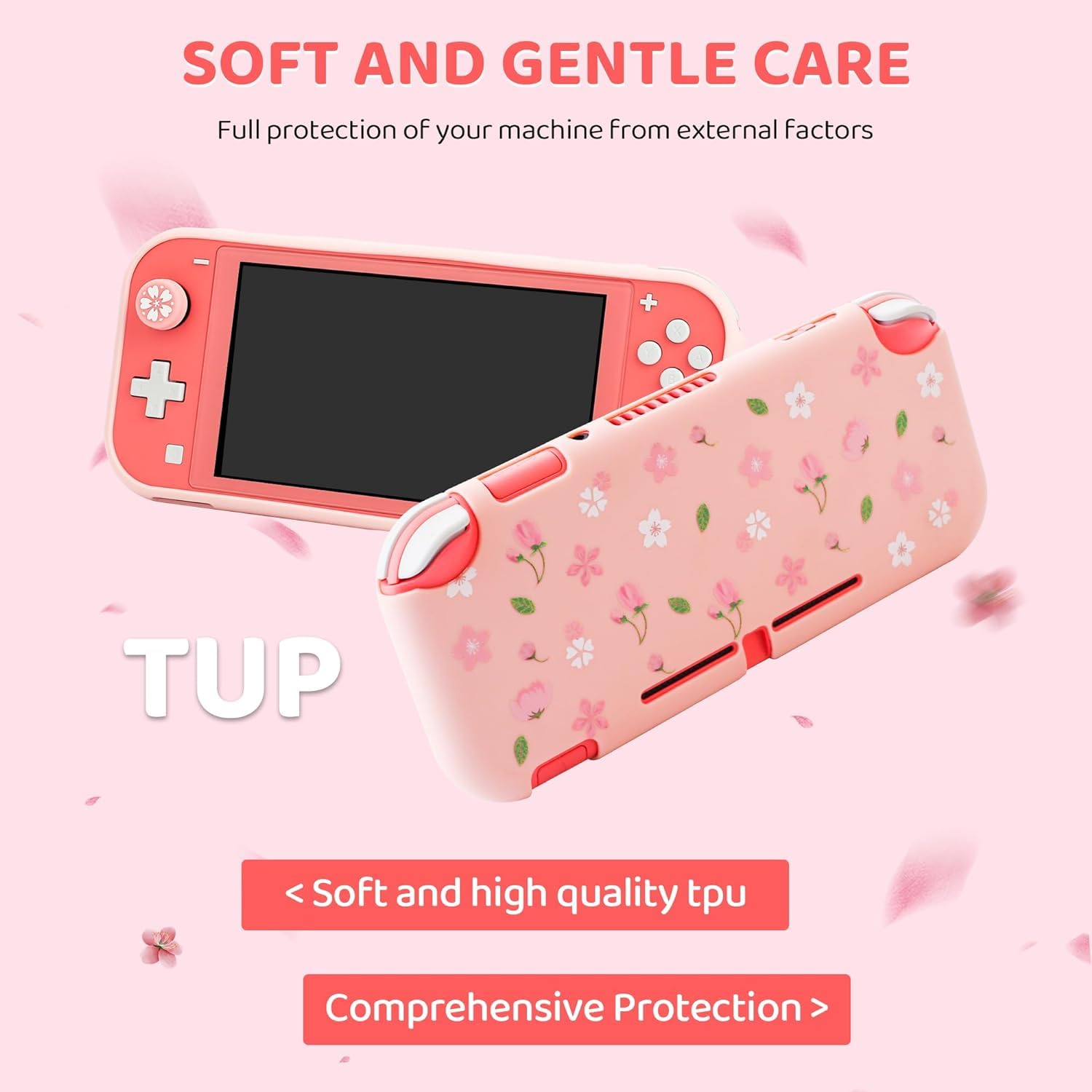 RHOTALL Carrying Case for Nintendo Switch Lite - Protective Hard Shell, Screen Protector, Adjustable Shoulder Strap & 2 Thumb Grips (Rose/White) - Perfect for Travel, Gaming On-The-Go & Storage Protection