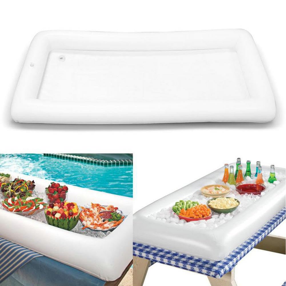 2 Pack Inflatable Serving Bar with Drain Plug - Salad Buffet, Ice Tray, Food & Drink Cooler for Picnic, Luau, Pool Party, Outdoor BBQ, Beach Gathering, Tailgating, and Summer Events