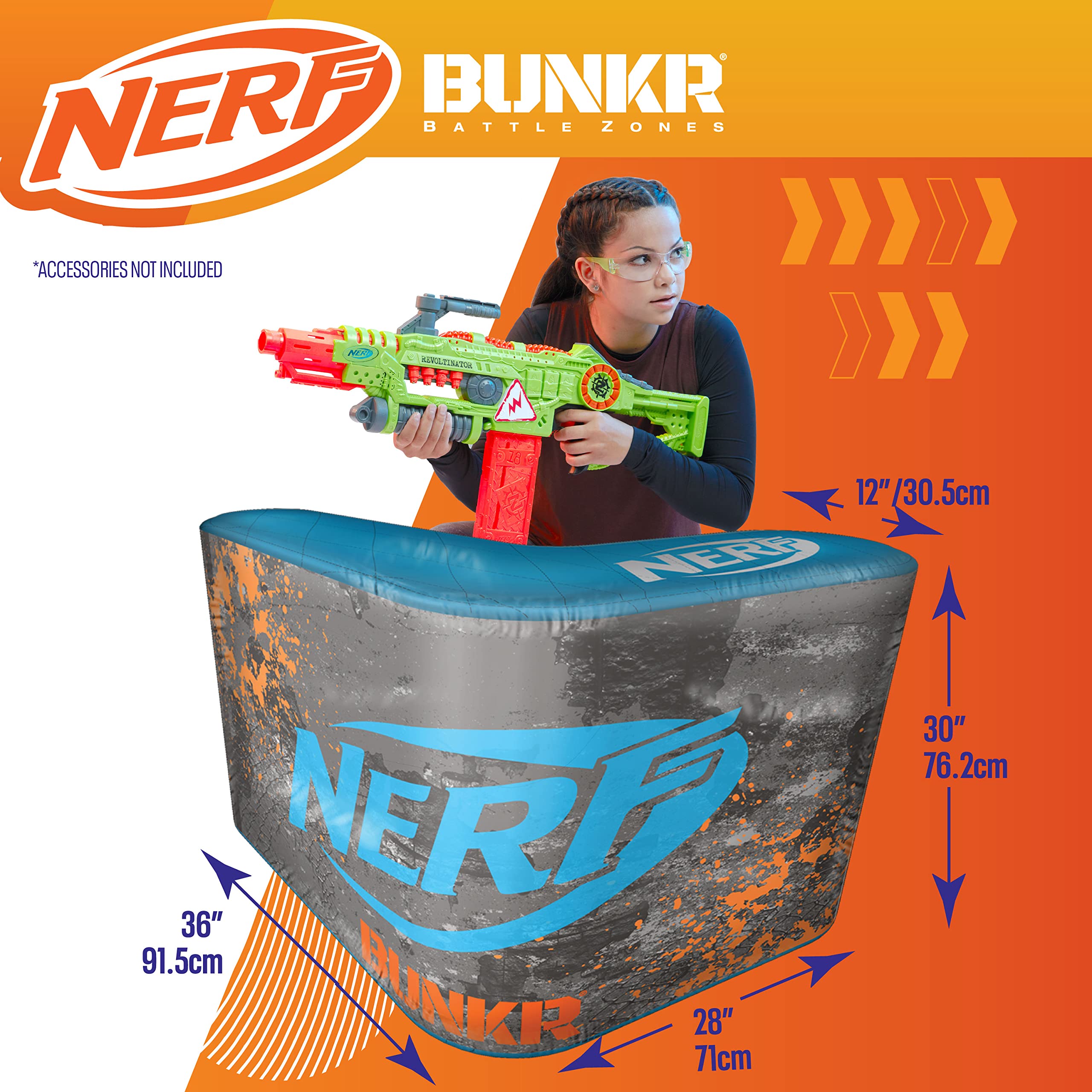 NERF BUNKR BattleZone Inflatable Gaming Chair with Footrest - Portable Gamer Seat for Nerf Battles, Blaster Storage & Indoor Play - Perfect for Kids' Bedroom, Game Room & Backyard Fun