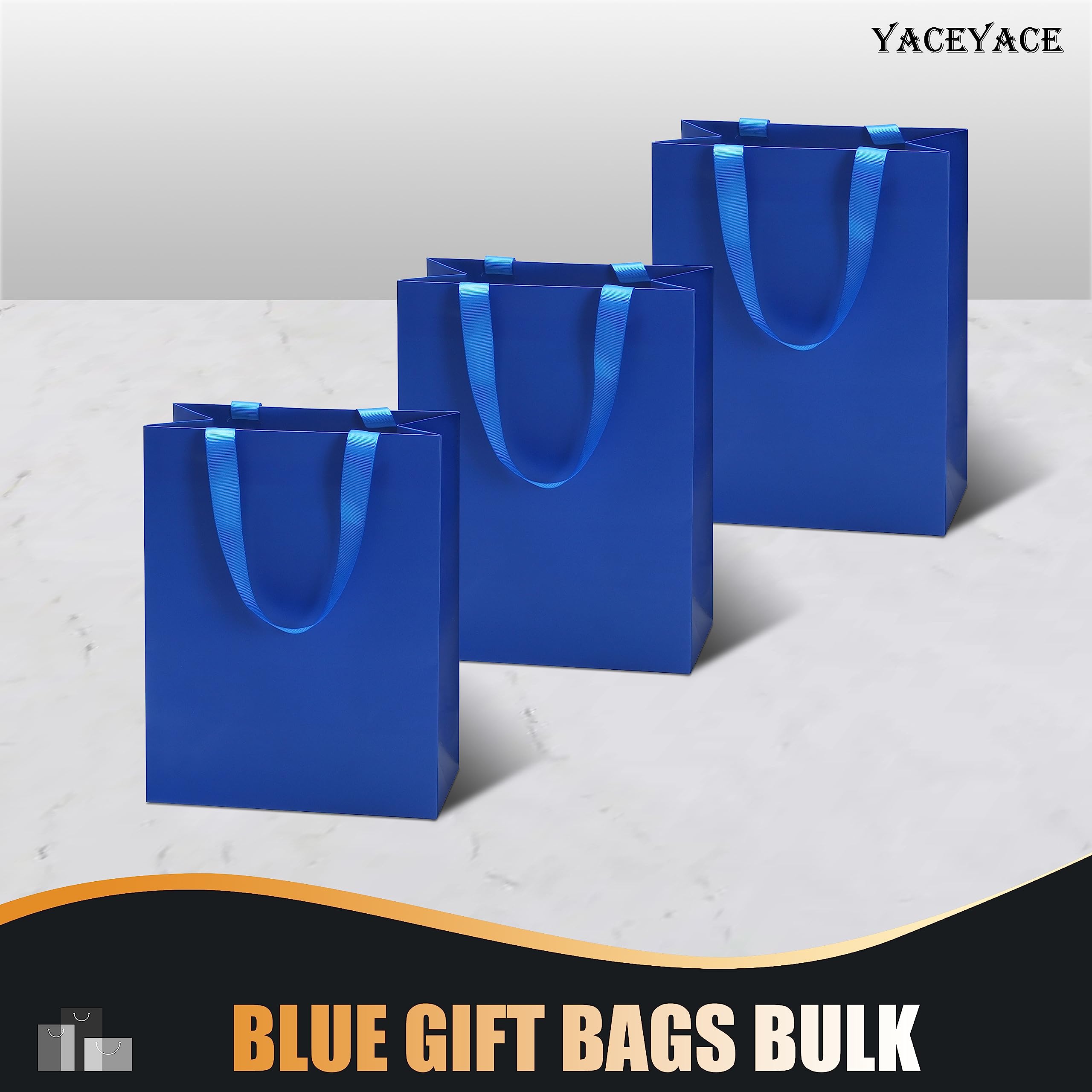 YACEYACE 20PCS Blue Gift Bags Bulk - 8x4.25x10.5 Inch Medium Paper Gift Bags with Ribbon Handles for Wedding, Birthday, Party Favors, Retail & Boutique | Elegant Gift Wrapping for Special Occasions