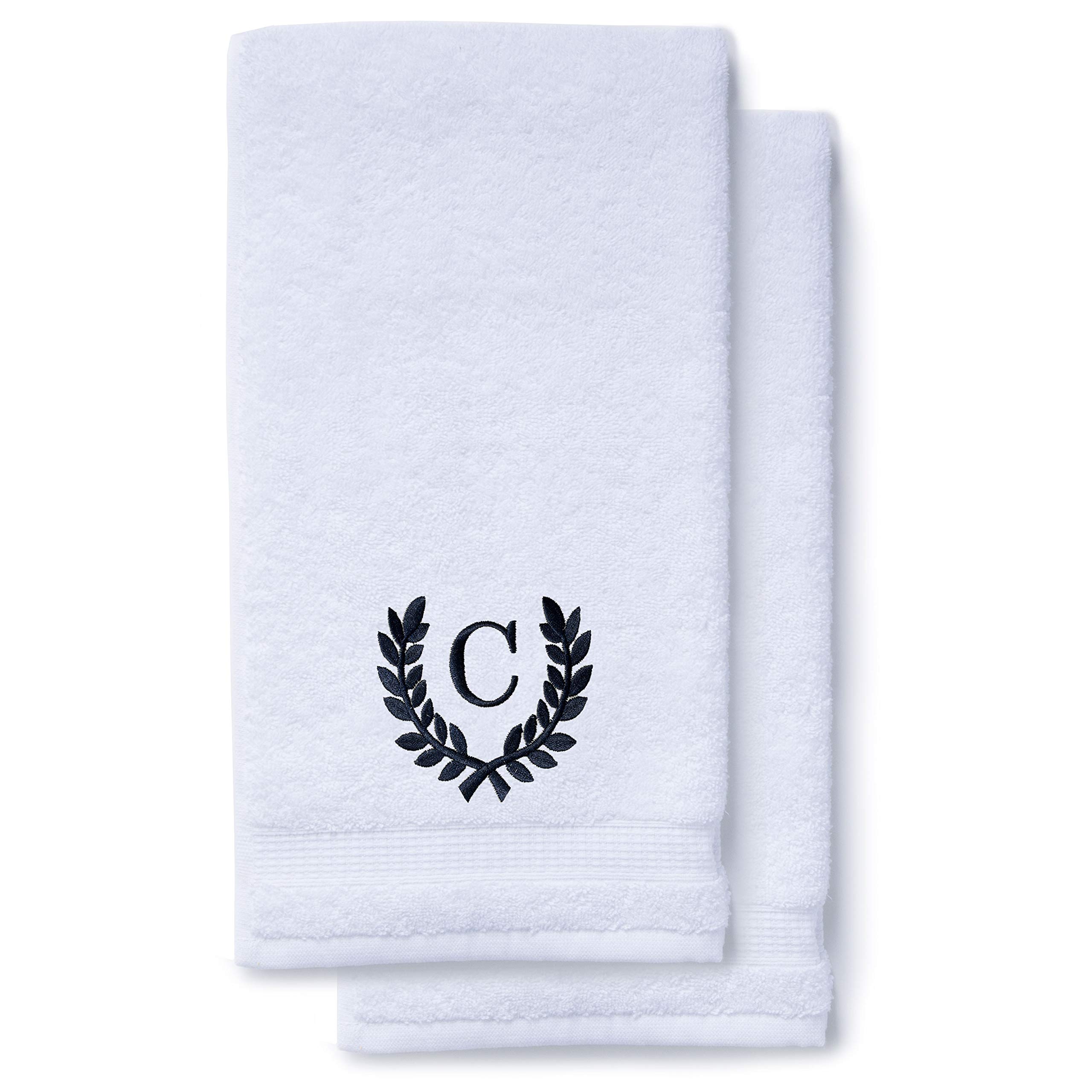 Personalized Monogrammed Hand Towels - Luxury Turkish Cotton Bath & Kitchen Towels Set of 2 (16x30 Inches) | Wedding Gift, Bridal Shower, Spa Decor | Soft Oversized Towels for Bathroom, Makeup & Guest Use