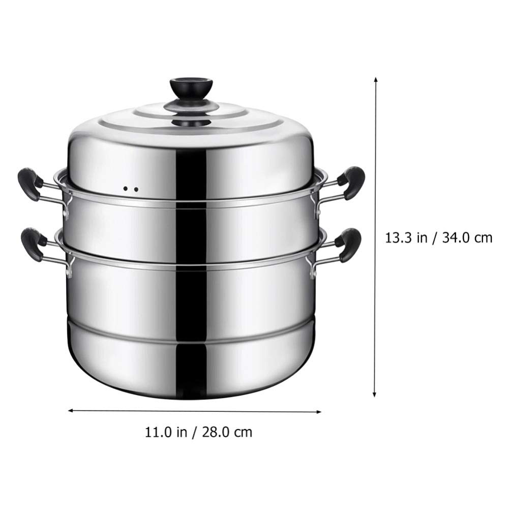 Stainless Steel Steamer Pot - 3-Layer Stackable Steaming Cookware for Soup, Dumplings & Vegetables | Durable Kitchen Stockpot for Home Cooking & Meal Prep | Perfect for Stovetop, Induction & Gas Burners