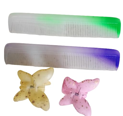 2-Piece Hair Comb Set with 2 Butterfly Hair Clips - Colorful Kanghi Combs & Hair Accessories for Women & Girls - Perfect for Styling, Parties & Everyday Use