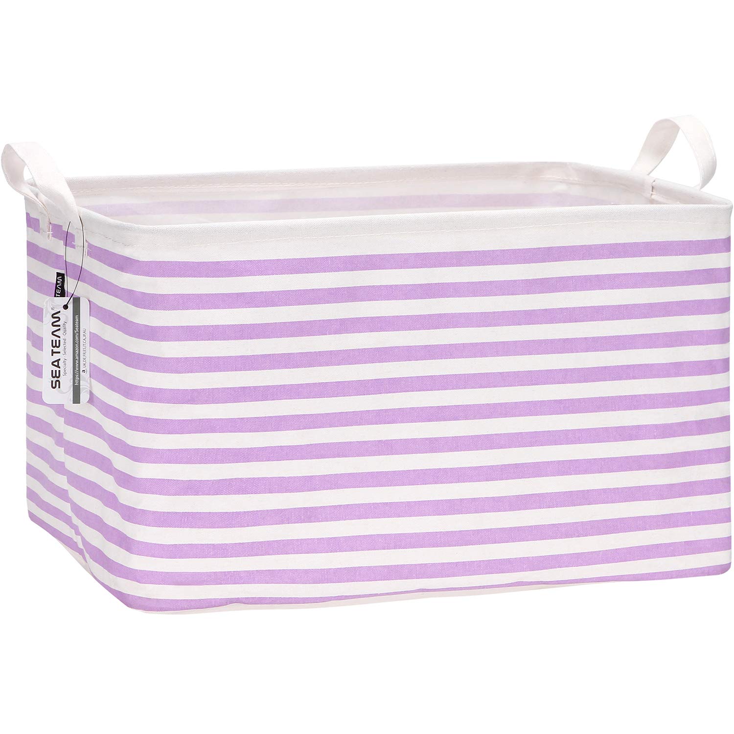 Foldable Canvas Storage Basket with Handles - Waterproof Collapsible Fabric Bin for Closet, Shelf & Home Organization - 16.5 x 11.8 x 9.8 Inch Purple Stripe Rectangle Box - Perfect for Bedroom, Bathroom & Kids Room Storage