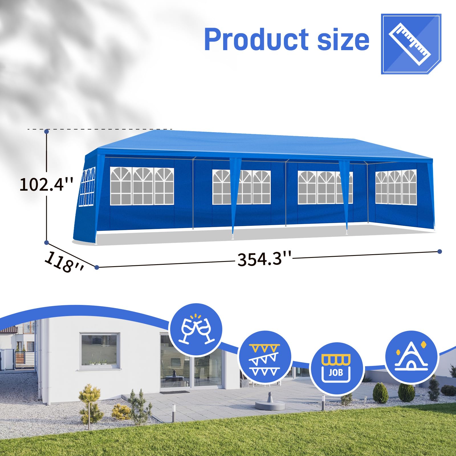 10x30 Blue Outdoor Party Tent with 8 Removable Sidewalls - Waterproof Gazebo Canopy for Weddings, Birthdays, BBQ, Camping & Garden Events - Perfect for Backyard, Patio & Outdoor Gatherings