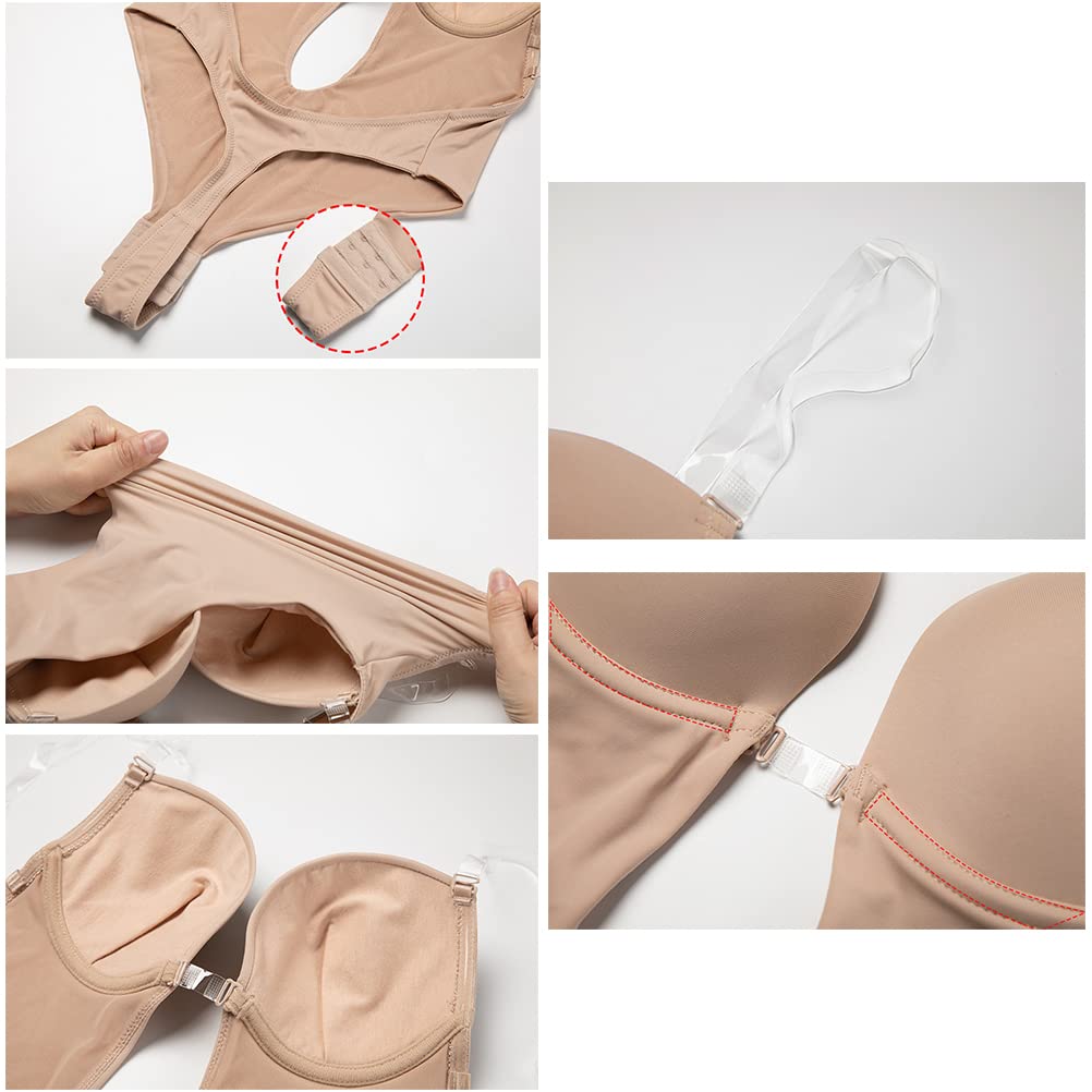 Sexy Women's Plunge Backless Body Shaper Bra - Seamless Thong Full Bodysuit for Shapewear & Lingerie - Perfect for Evening Wear, Club Outfits & Special Occasions