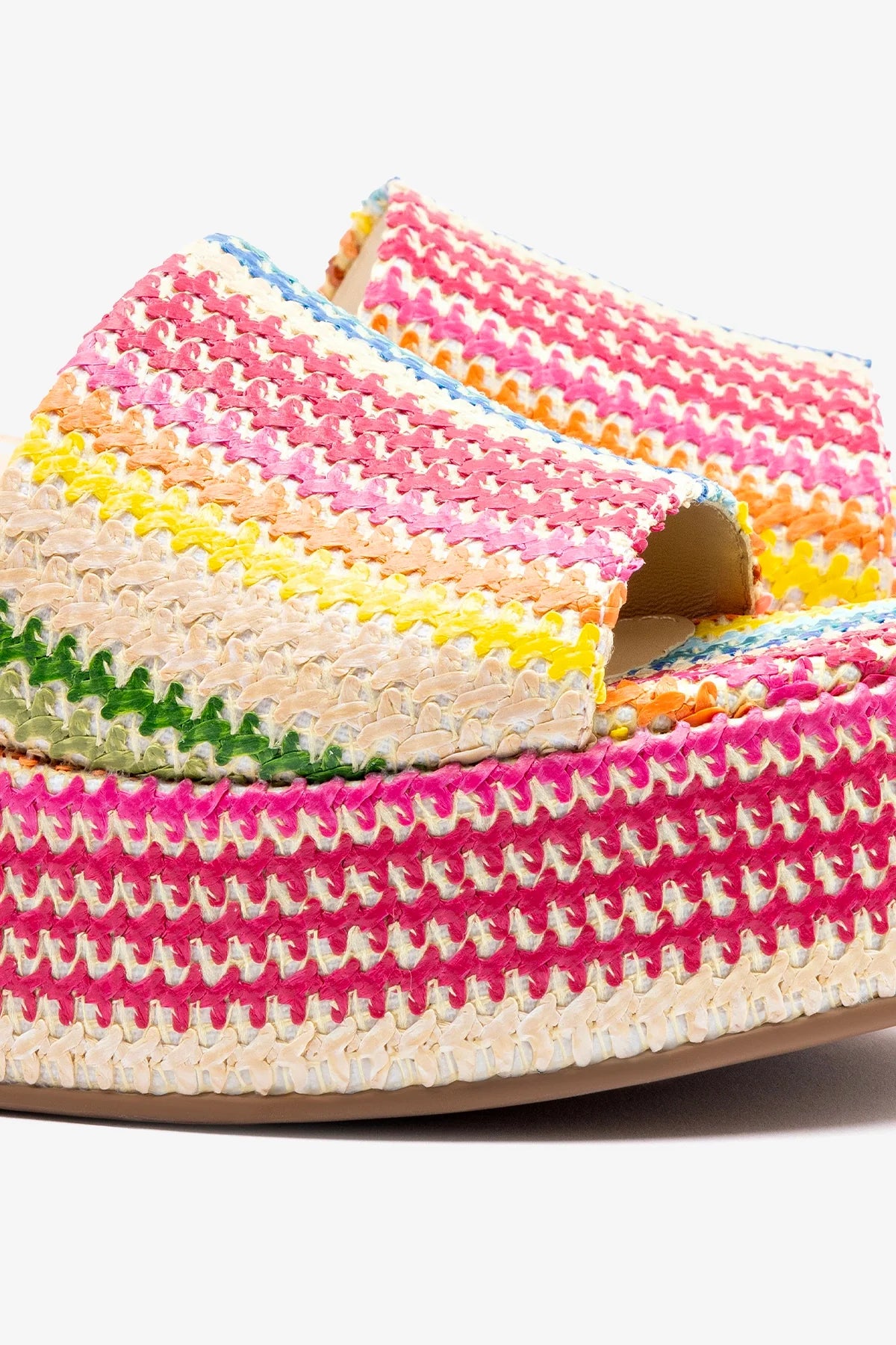 Alex Flatform Mule Sandals in Rainbow Raffia - Comfortable Summer Slide Shoes for Women, Beach Vacation & Casual Outfits