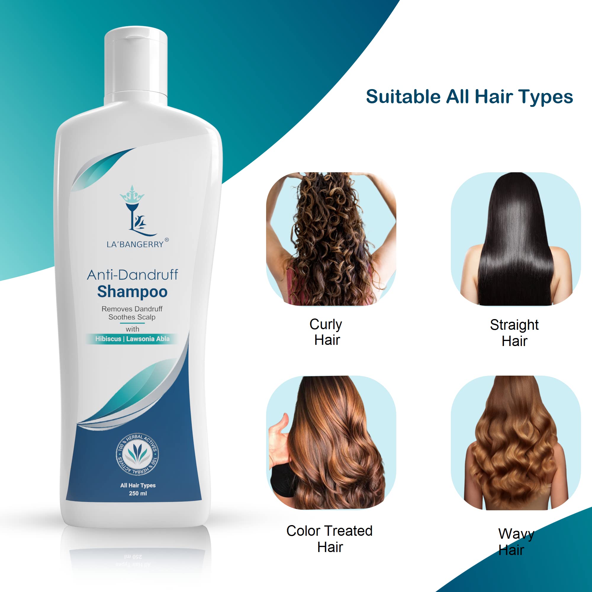 LA'BANGERRY Anti Dandruff Shampoo & Conditioner Set for Dry Scalp Treatment - Sulfate Free, Paraben Free with Hibiscus & Aloe Vera Extract - Dandruff Relief & Scalp Soothing for Men & Women (2 x 250ml) - Perfect for Daily Hair Care & Scalp Health Maintenance