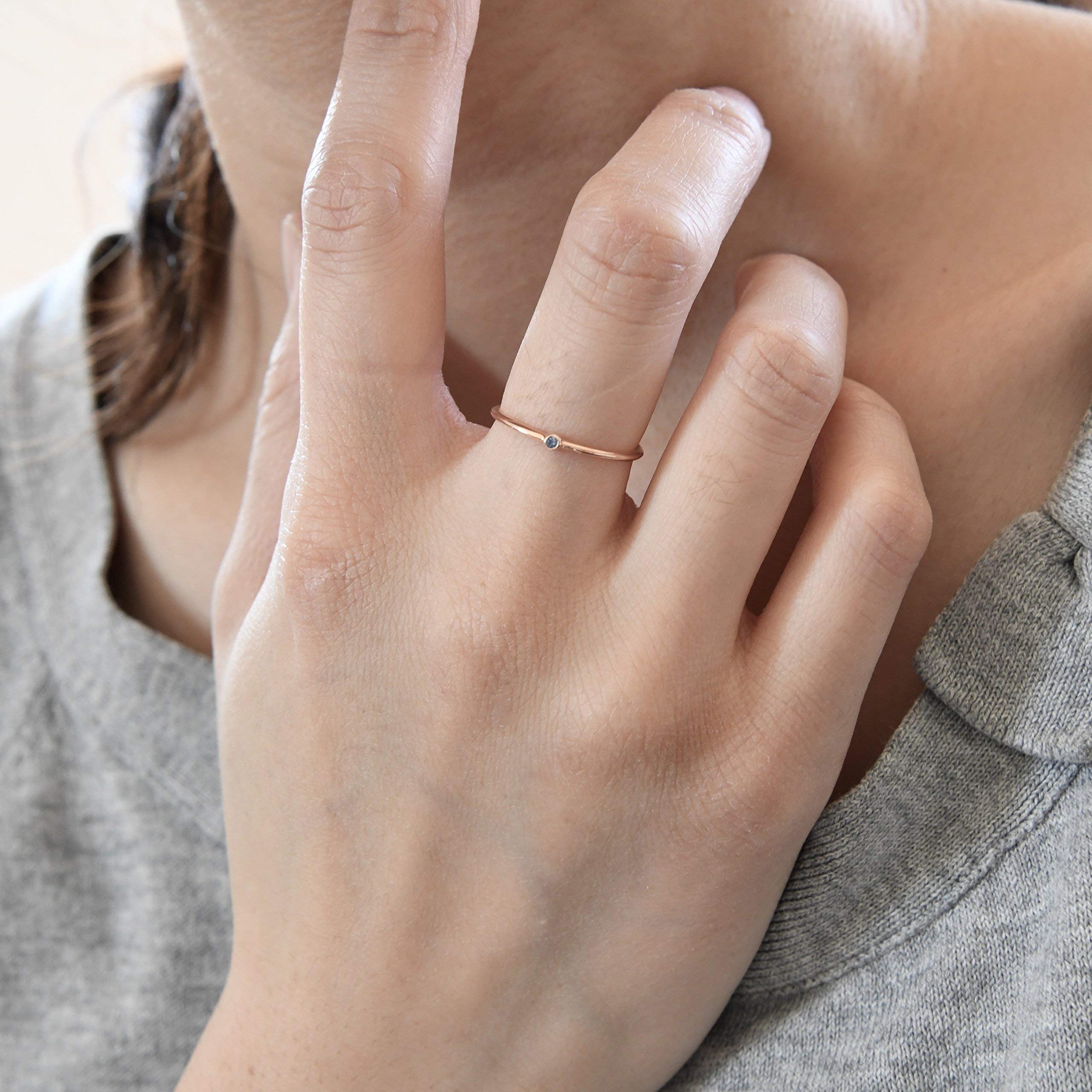 10K Rose Gold Sapphire Ring - September Birthstone Jewelry, Dainty Thin Stacking Ring for Women (HRG001) | Perfect for Everyday Wear, Gift Giving & Special Occasions