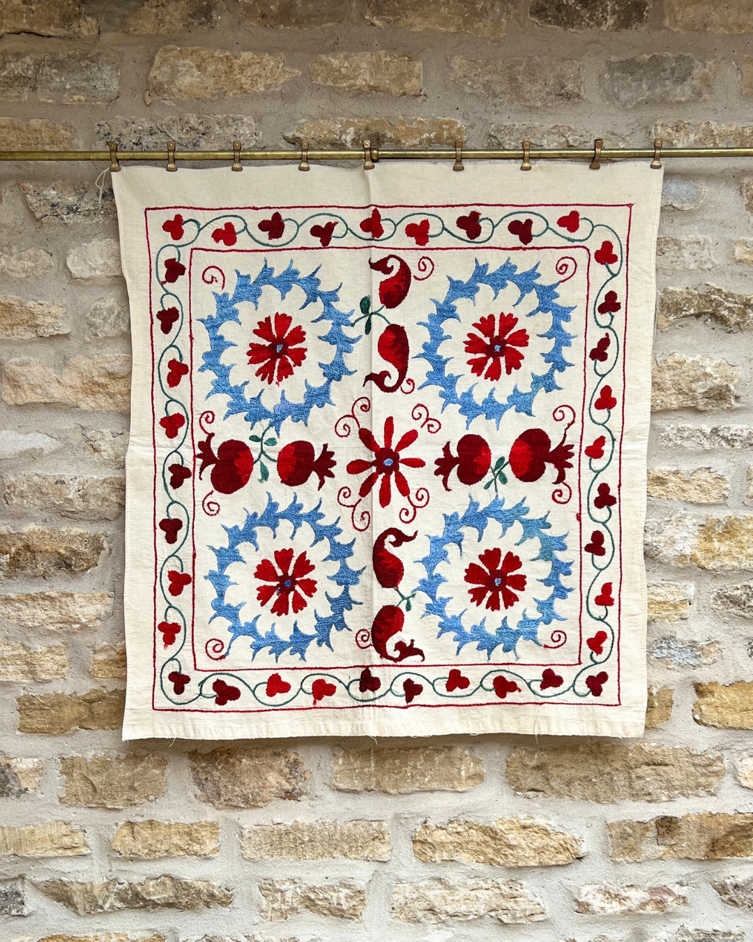 Extra Small Suzani 01 - Handmade Cotton Suzani Pillow Cover - Boho Home Decor for Living Room, Bedroom & Nursery