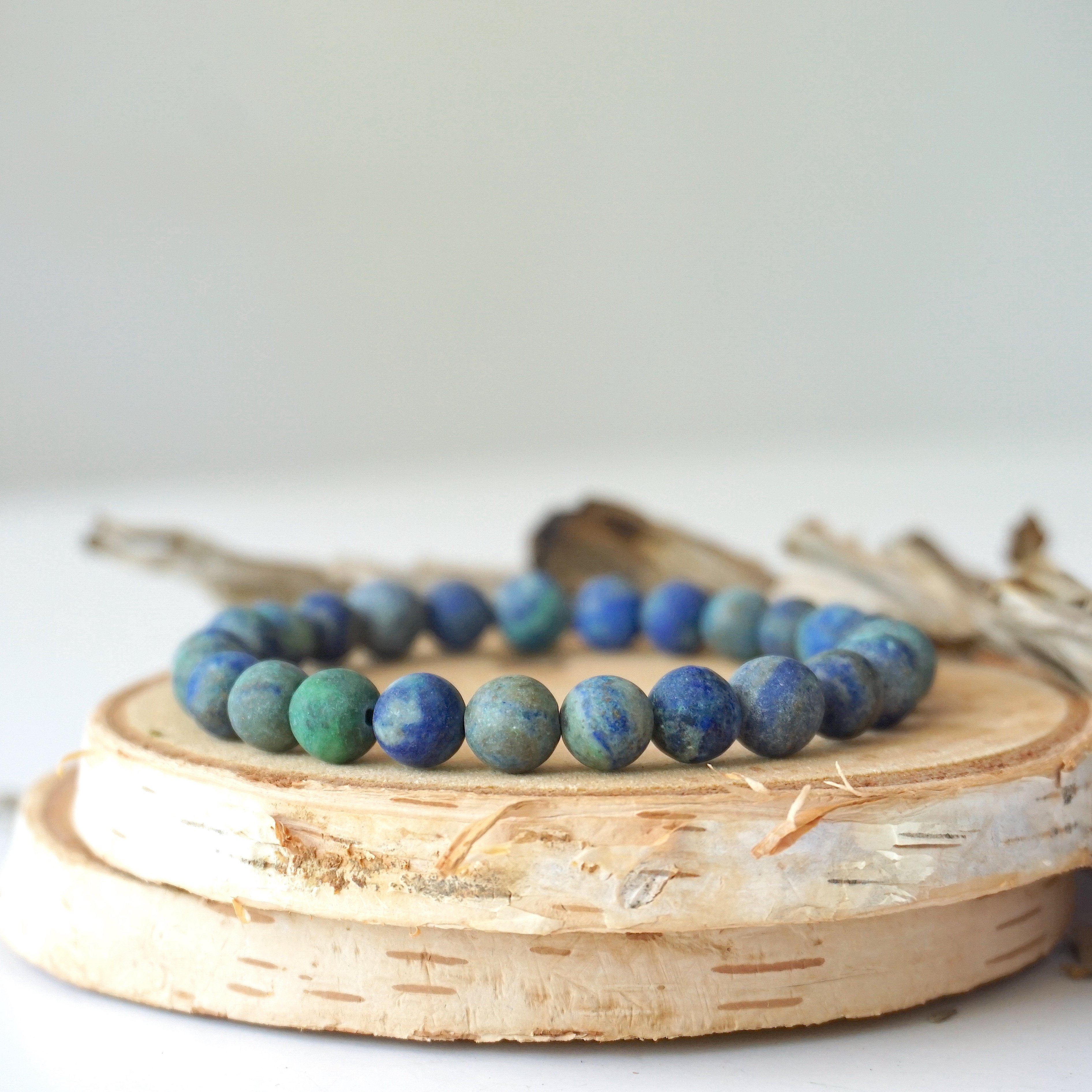 Matte Azurite Healing Crystal Mala Bracelet - Natural Stone Beads for Meditation, Yoga & Spiritual Healing | Perfect for Stress Relief & Positive Energy