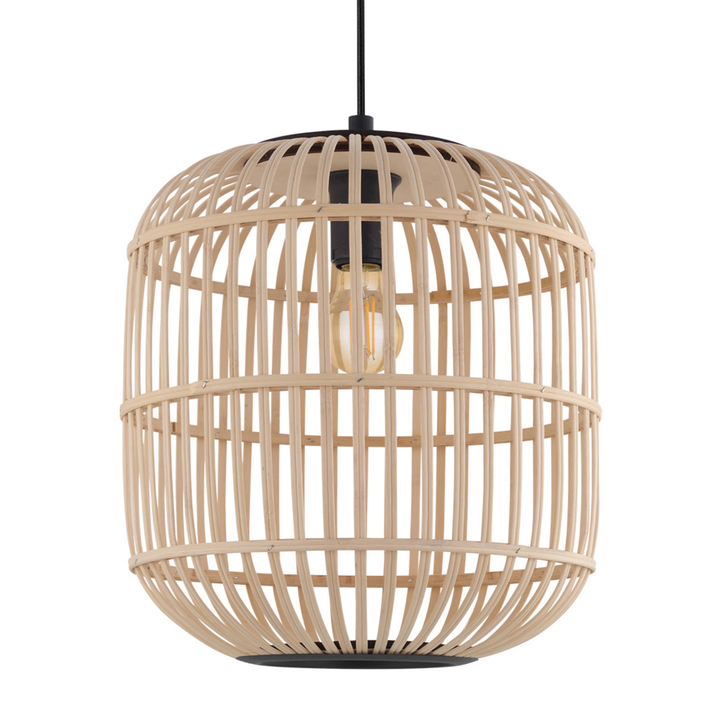 Eglo Bordesley Bamboo Shade Ceiling Pendant Light - Natural Rattan Hanging Fixture for Kitchen Island, Dining Room & Bedroom Lighting
