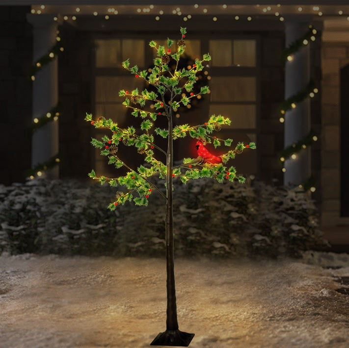 6' LED Austrian Pine Christmas Tree with Red Cardinal Bird - Perfect for Holiday Home Decor, Living Room, Office & Festive Party Decoration