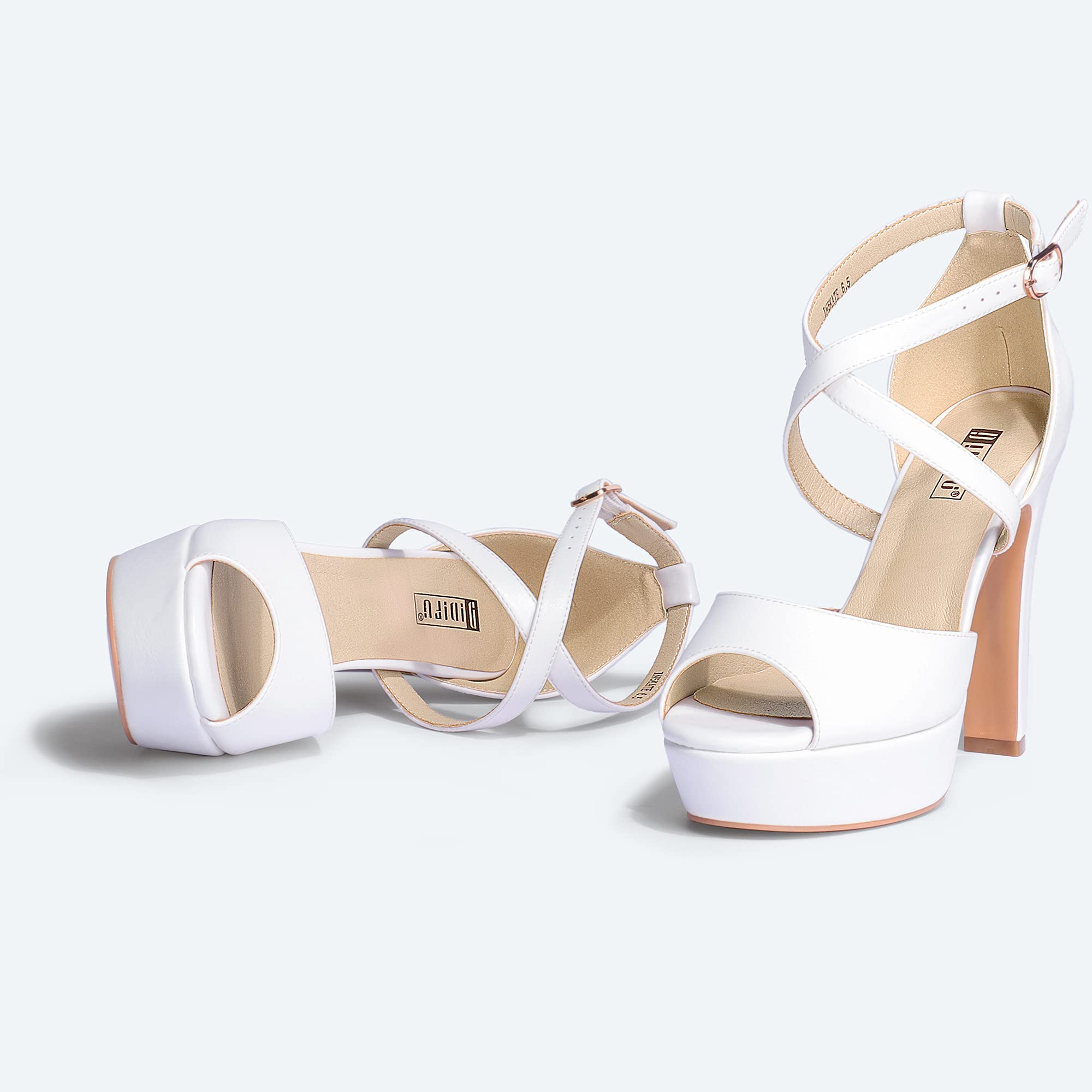 IDIFU Women's Chunky High Heel Sandals - Peep Toe Ankle Strap Dress Shoes for Wedding, Party & Evening Events - Comfortable Platform Heels for Bride & Prom