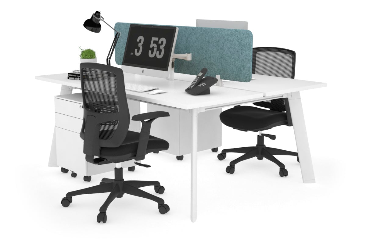 2 Person Workstation with White Frame - 1400L x 700W - Ideal for Office, Home Office & Collaborative Workspaces