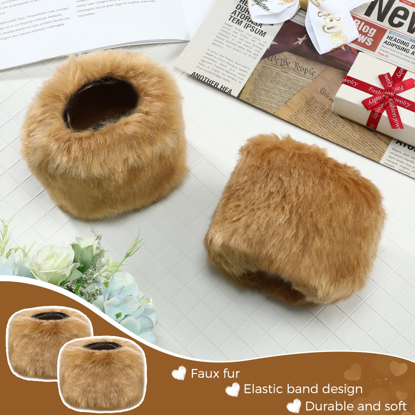 SATINIOR Faux Fur Short Wrist Cuff Winter Warmers - Soft Fuzzy Wrist Warmers for Women & Girls - Perfect for Cold Weather, Outdoor Activities & Fashion Accessories