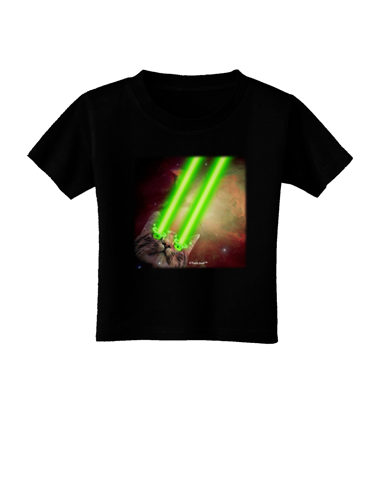 TOOLOUD Laser Eyes Cat in Space Print Toddler T-Shirt - Dark Blue Cotton Tee for Boys & Girls - Fun Kids Graphic Shirt for Playdates, Birthday Parties & Everyday Wear