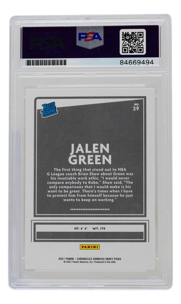 Jalen Green Autographed Houston Rockets 2021 Donruss Rated Rookie Card #29 PSA/DNA Certified - Perfect for NBA Memorabilia Collections & Sports Fan Gifts