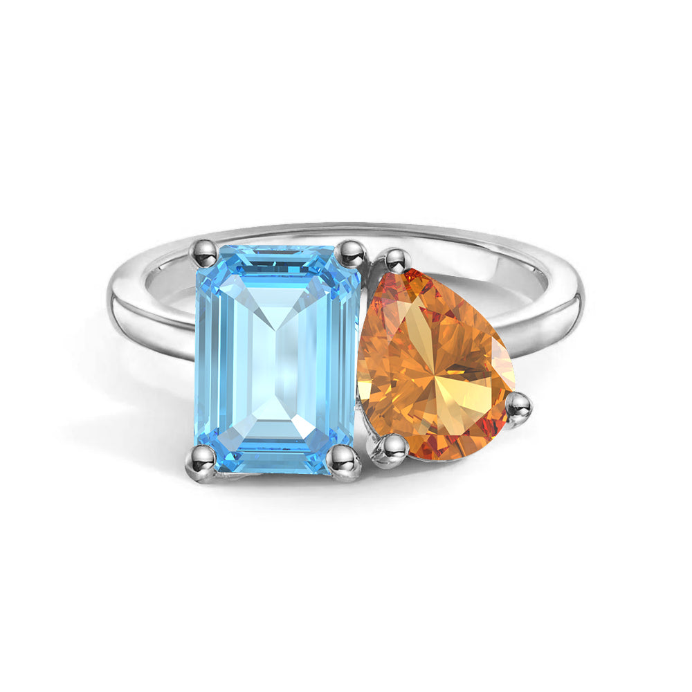 Personalized Aquamarine Birthstone Ring for Couples - Custom Toi et Moi Anniversary Jewelry Gift for Her, Wedding Band, Engagement Promise Ring - Perfect for Valentine's Day, Anniversary & Romantic Occasions