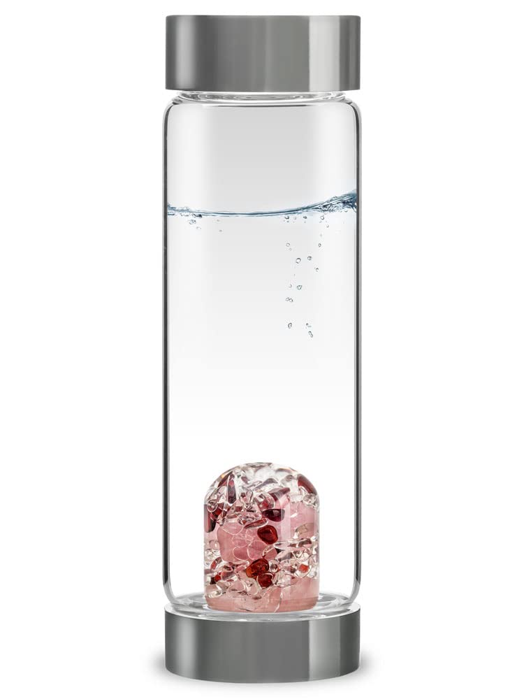 VitaJuwel ViA LOVE Crystal Water Bottle with Rose Quartz and Garnet - Natural Energy Infuser for Hydration, Wellness & Positive Vibes - Perfect for Yoga, Meditation, Office & Travel