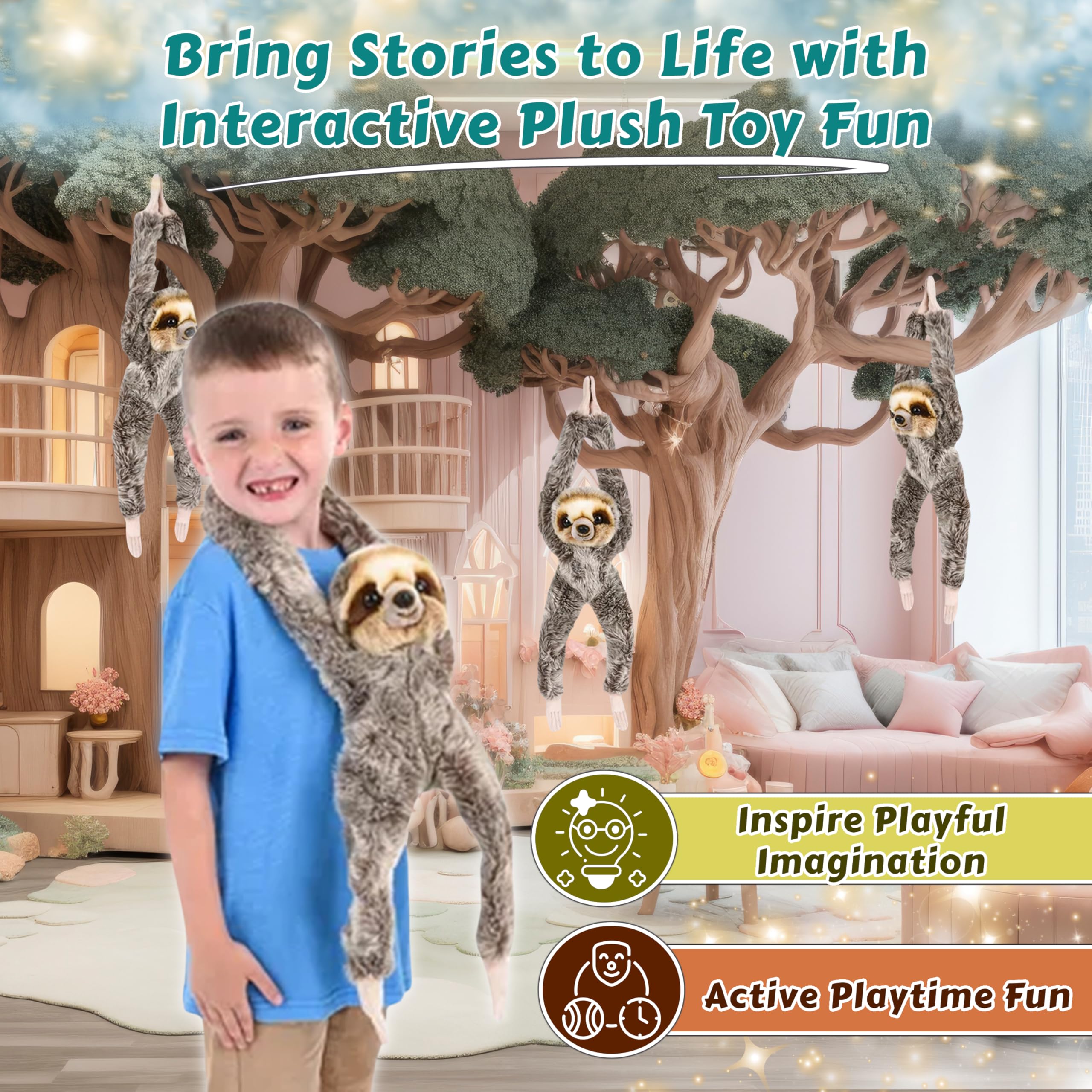 24'' Sloth Stuffed Animal Plush Toy - Soft Hanging Sloth Plushie for Kids, Nursery Decor, Birthday & Christmas Gift for Boys and Girls - Perfect for Bedroom Decor, Playtime & Cuddling
