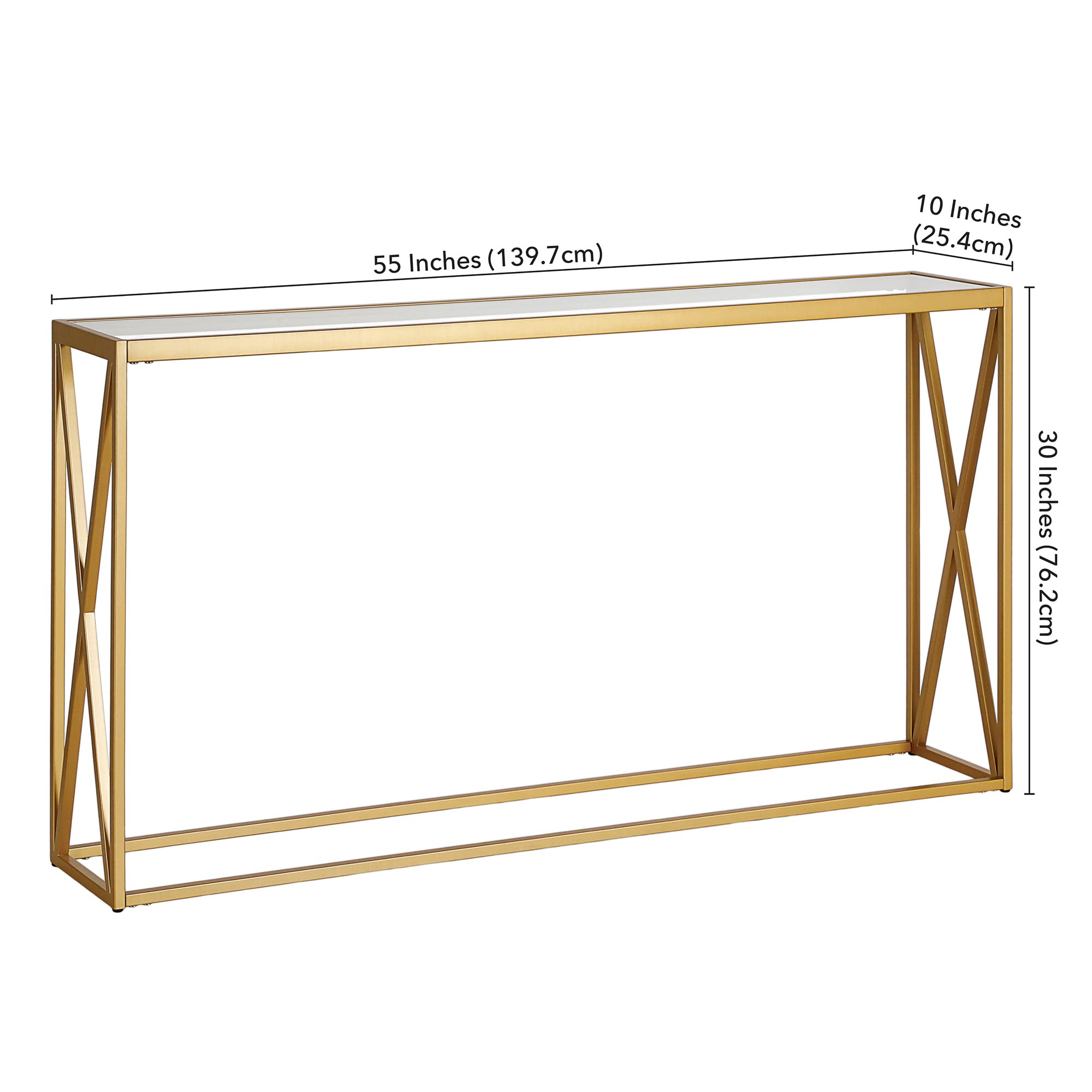 Arlo 55-Inch Wide Rectangular Brass Console Table - Perfect for Entryway, Living Room & Hallway Decor