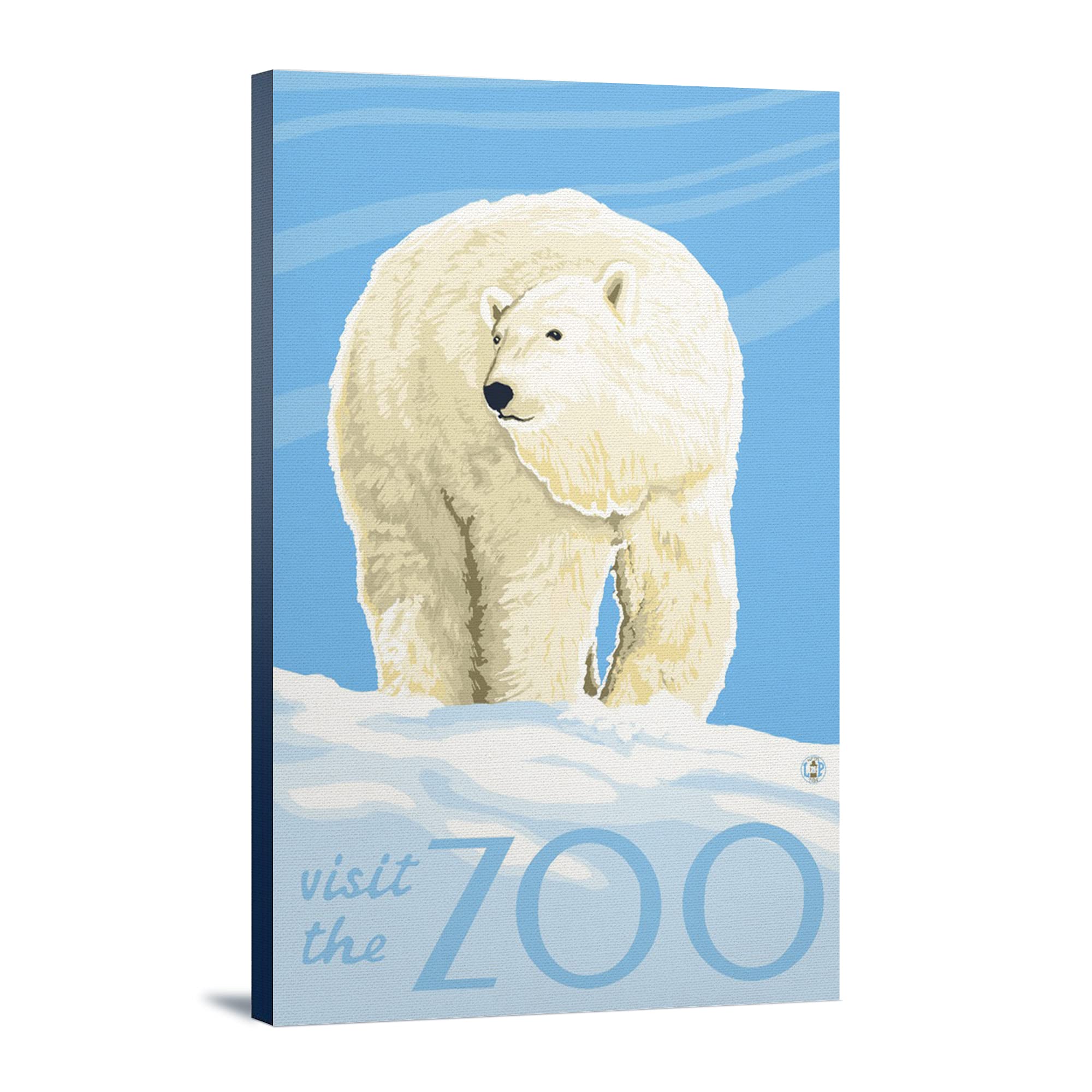 Lantern Press Polar Bear Solo Visit the Zoo - 24x36 Wrapped Canvas Wall Art Decor for Living Room, Bedroom & Office - Wildlife Animal Painting for Home & Office Decoration