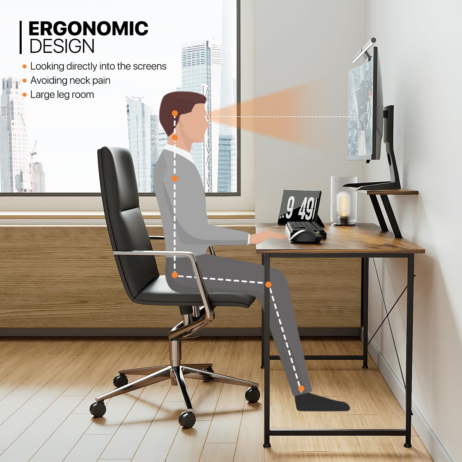MoNiBloom 47-inch Modern Computer Desk with Monitor Stand | 2-Tier Storage Desktop for Home Office & Study | Durable Cinnamon Cherry Workstation | Perfect for Small Spaces, Gaming & Remote Work