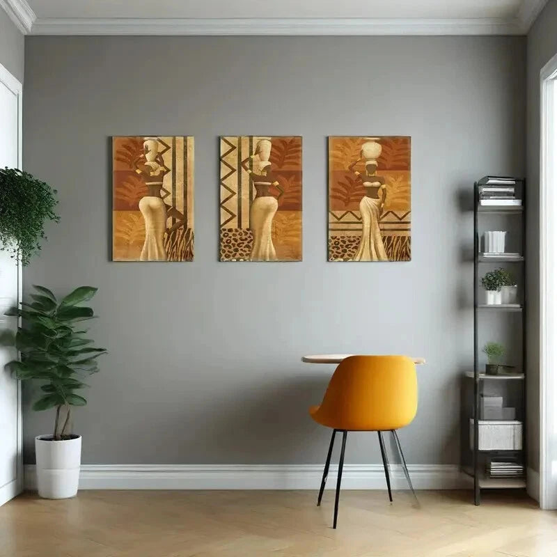 3-Piece Ethnic Ancient Dance Painting Metal Prints - Ready to Hang Wall Art Decor for Living Room, Bedroom & Office