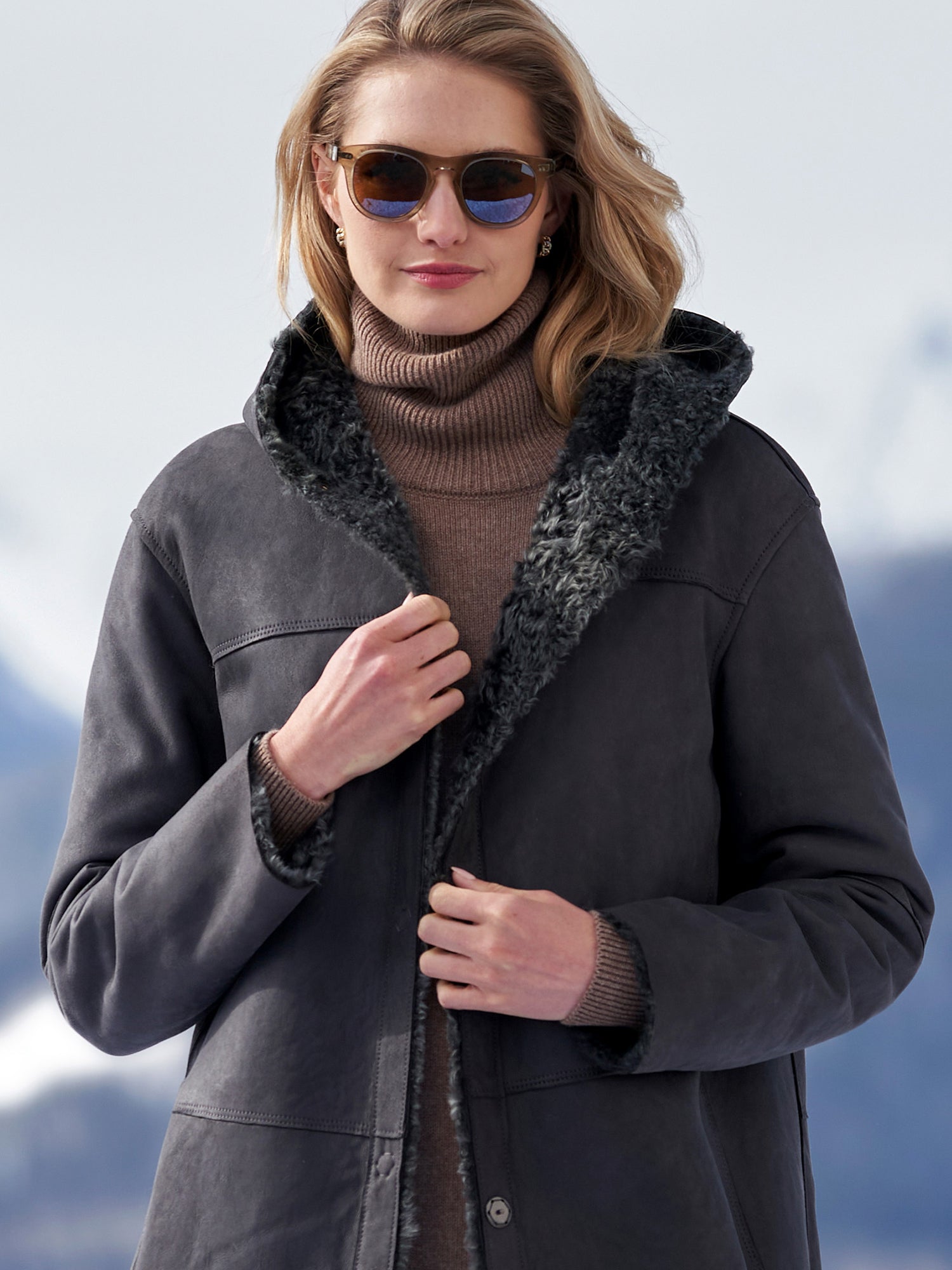 Olivera Reversible Shearling Coat for Women - Winter Faux Fur Jacket with Hood, Warm & Stylish Outerwear for Cold Weather - Perfect for Snow Days, Travel, and Casual Outings