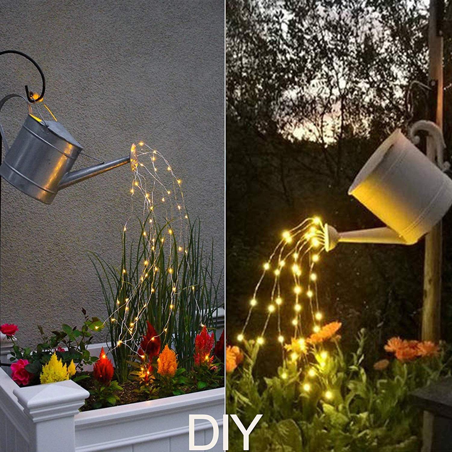 VOOKRY 10 Strands 200 LEDs Battery Operated Fairy Lights with Remote - Waterproof Outdoor String Lights, Silver Wire Branch Lights with Timer for Garden, Wedding, Party, Christmas Decoration & DIY Watering Can Lighting