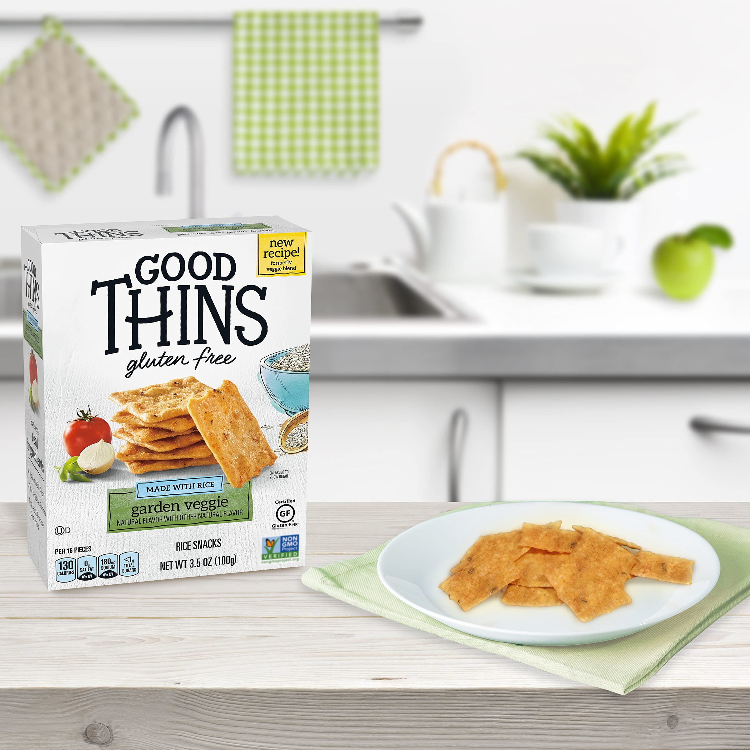 Good Thins Garden Veggie Rice Snacks - Gluten Free, Healthy Crackers for Adults & Kids - 3.5 oz Pack - Perfect for Lunchboxes, Office Snacks & On-the-Go