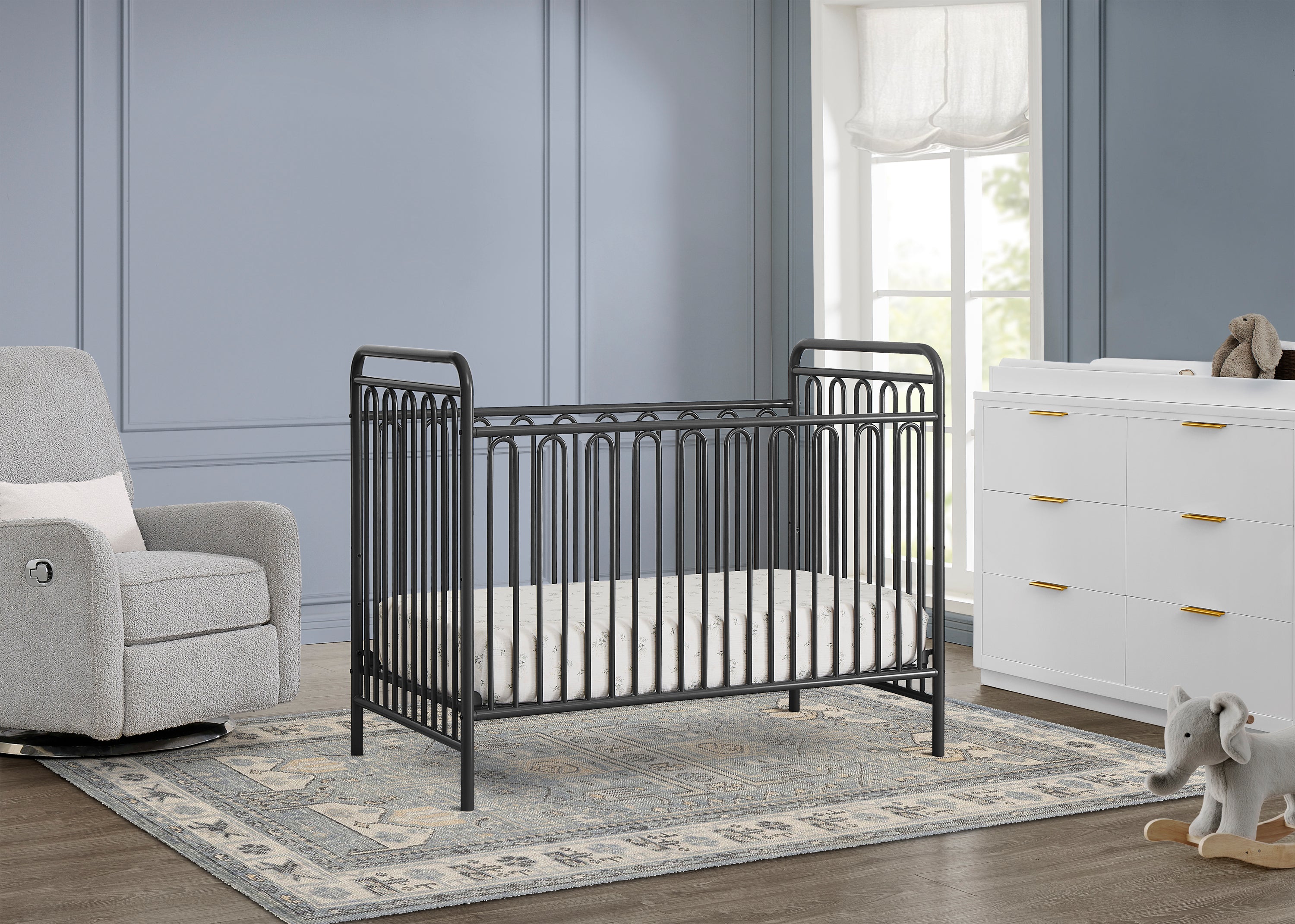 Darcy 4-in-1 Convertible Metal Baby Crib - Toddler Bed, Daybed & Full-Size Bed Conversion - Modern Nursery Furniture for Newborns to Teens (White) | Perfect for Small Spaces & Growing Families