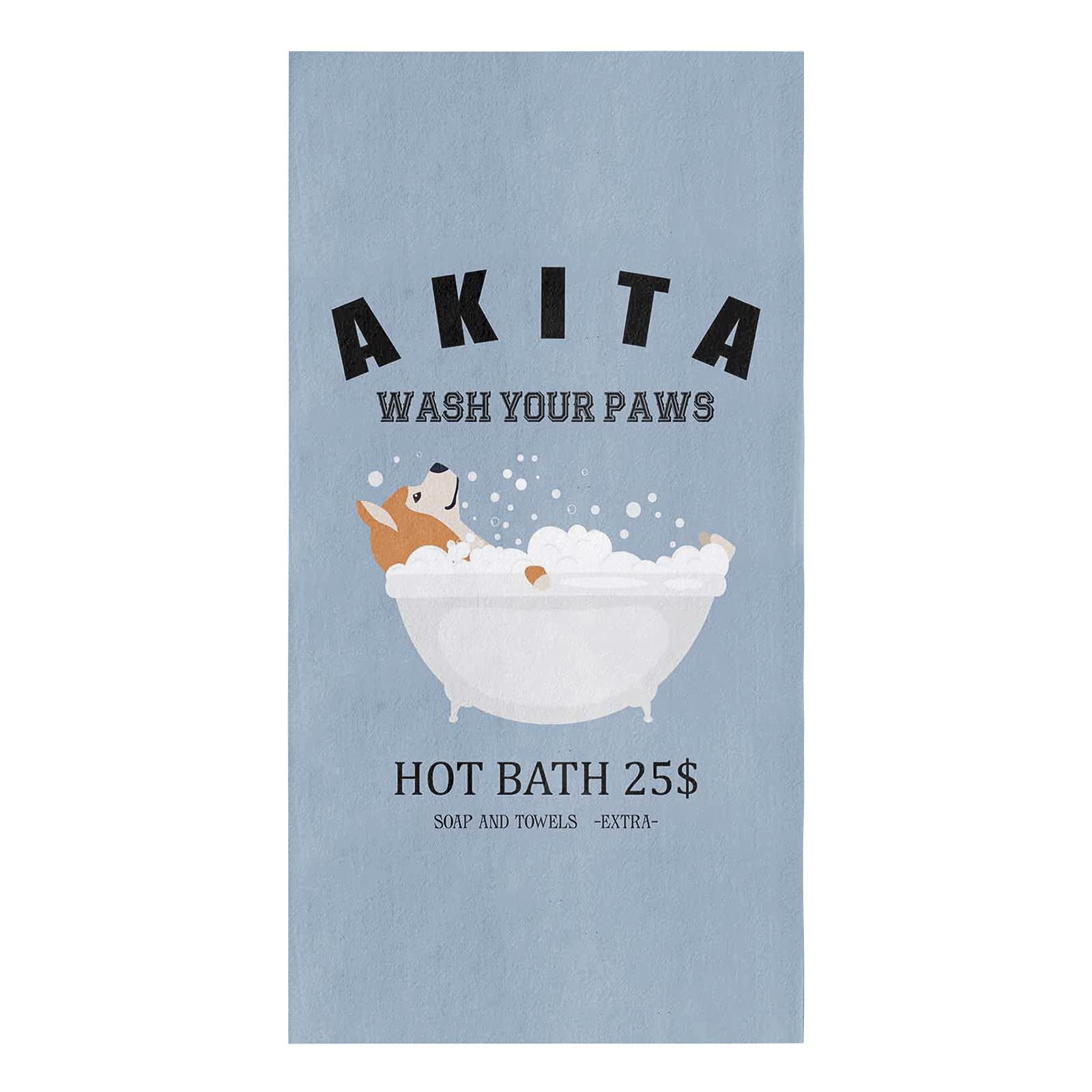 Premium Absorbent Dish Towels for Kitchen - Cute Akita Cartoon Bathtub Bubbles Design with Hanging Loop, 18