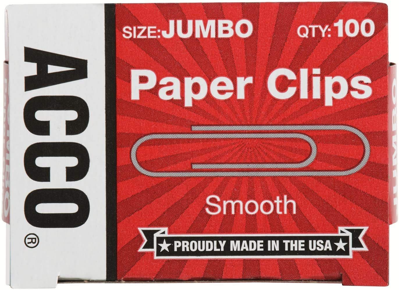 ACCO Jumbo Smooth Economy Paper Clips - 100 Clips per Box, 5-Pack (72580) - Perfect for Office, School & Home Organization