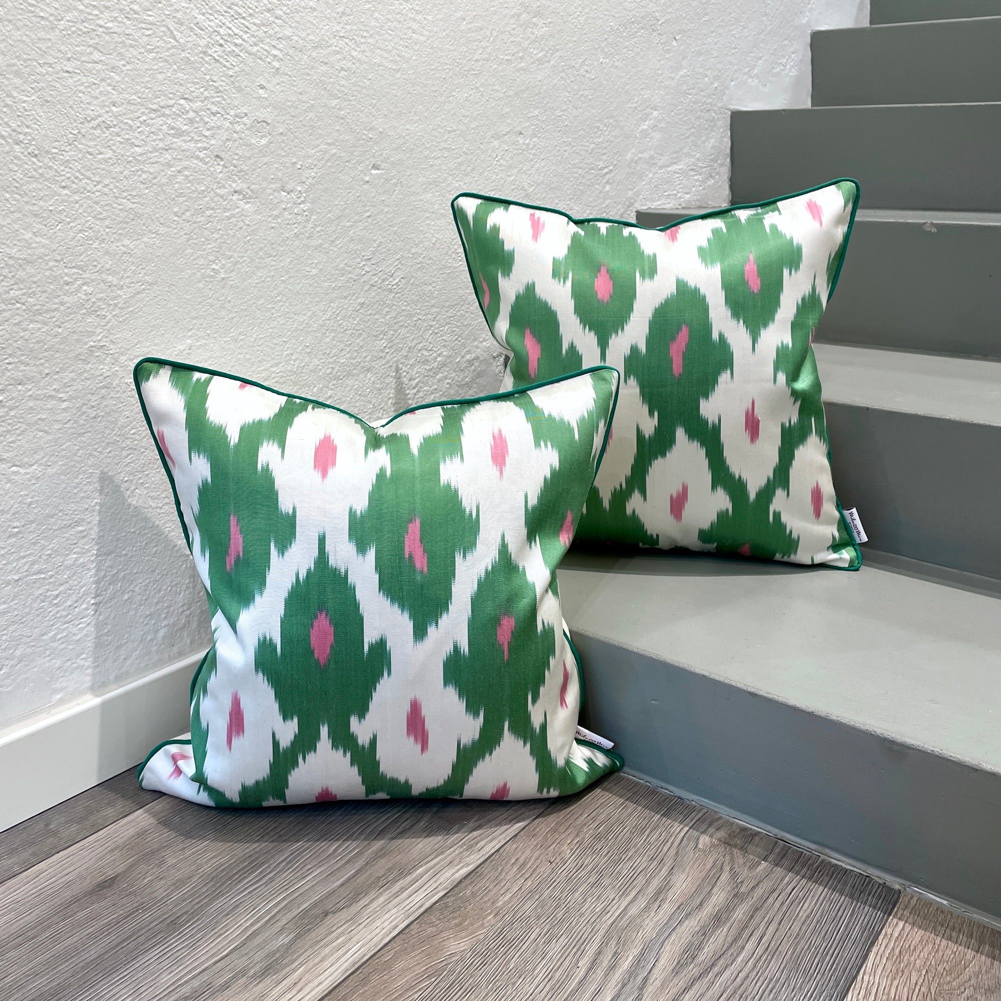 Premium Silk Ikat Cushion Cover - Spring Green Boho Pillow Case for Sofa, Bed & Home Decor | Handmade Luxury Throw Pillow for Living Room, Bedroom & Nursery