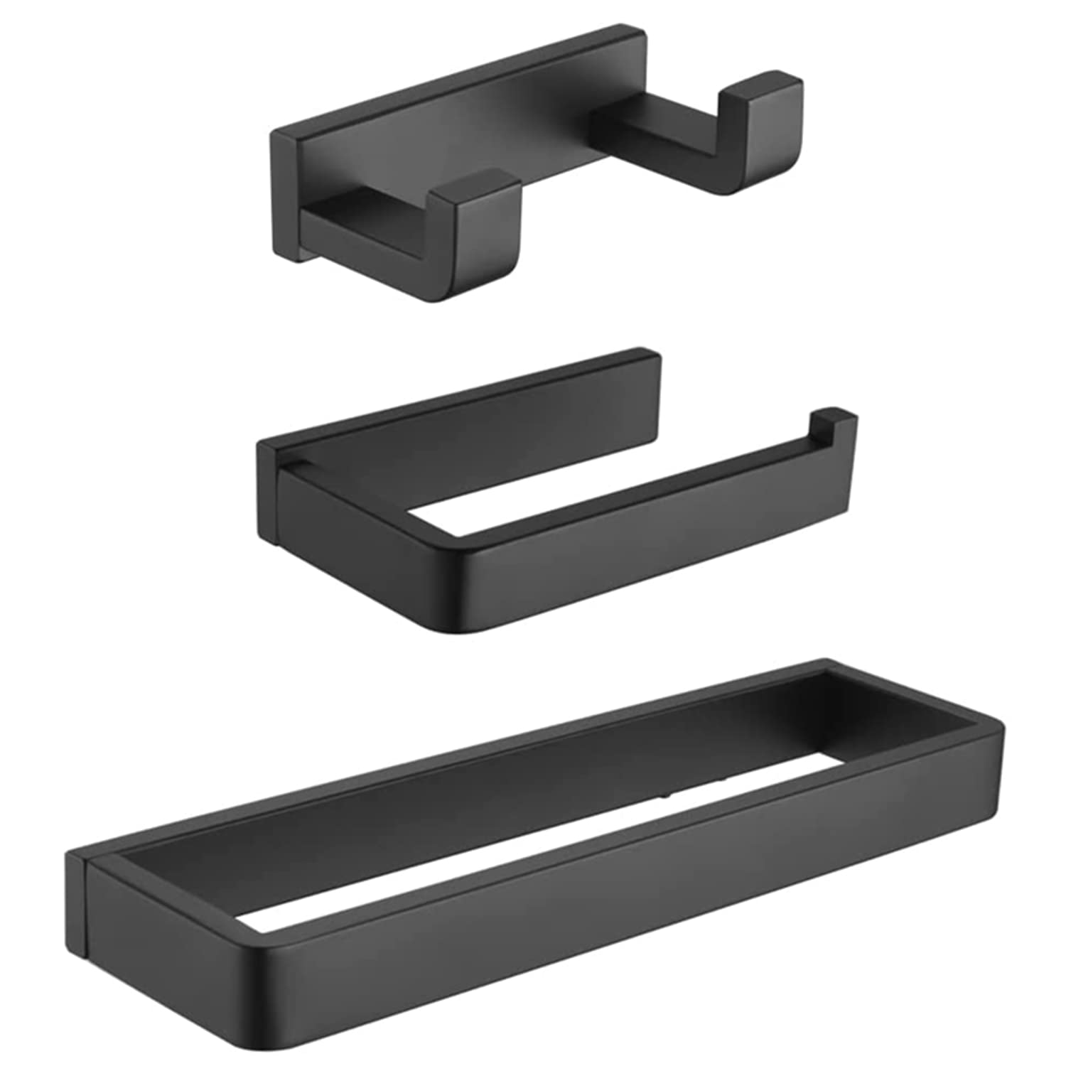 Premium 3-Piece Contemporary Bathroom Hardware Set - Stainless Steel Towel Hook, Towel Bar & Toilet Paper Holder - Wall Mounted Matte Black (SUS 304) - Perfect for Modern Bathrooms, Powder Rooms & Spa-Style Decor