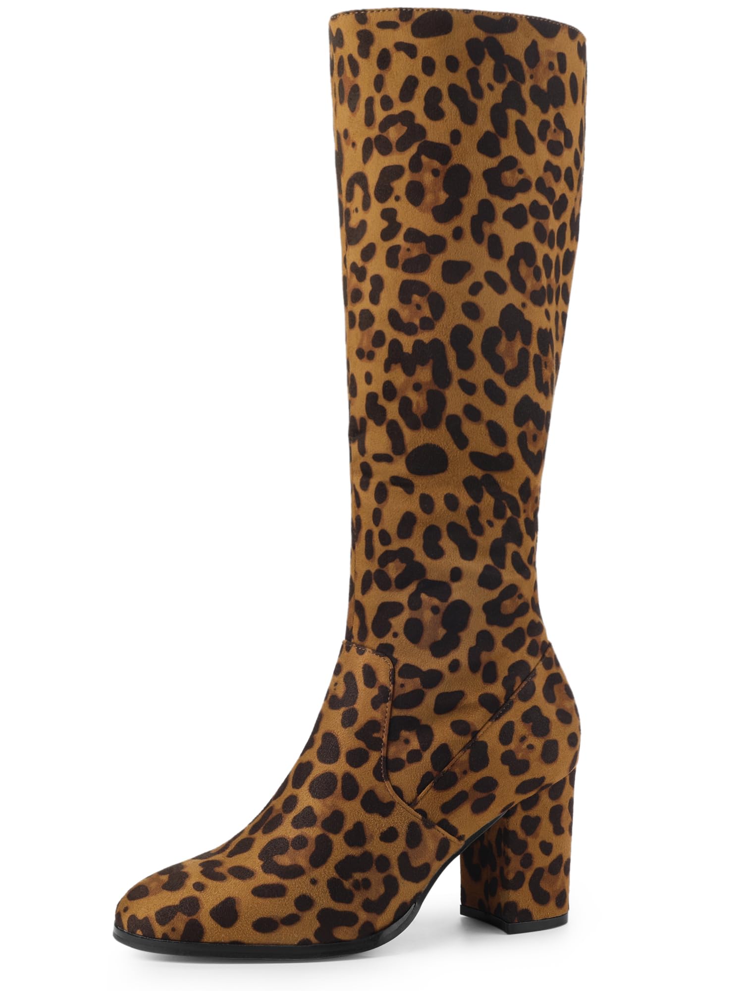 Perphy Women's Round Toe Chunky Heel Knee High Boots - Stylish Winter Fashion Boots for Women, Comfortable & Warm High Heel Boots for Office, Party, Dating & Everyday Wear