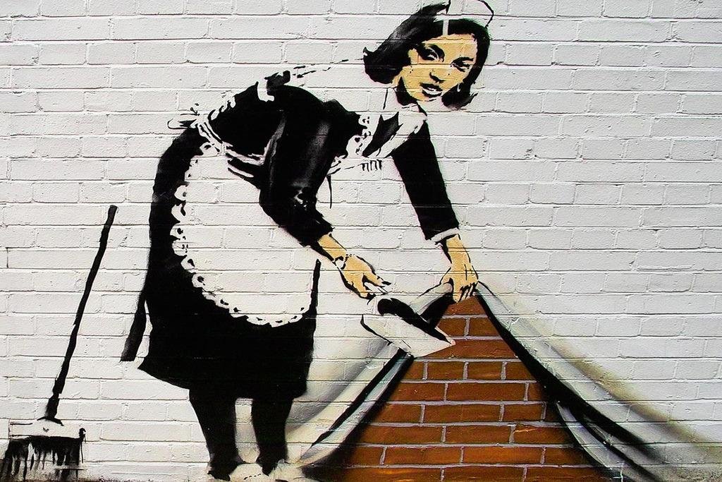 Banksy Maid in London Street Art Print - Modern Graffiti Wall Art Poster 24x16 - Urban Decor for Living Room, Bedroom & Office