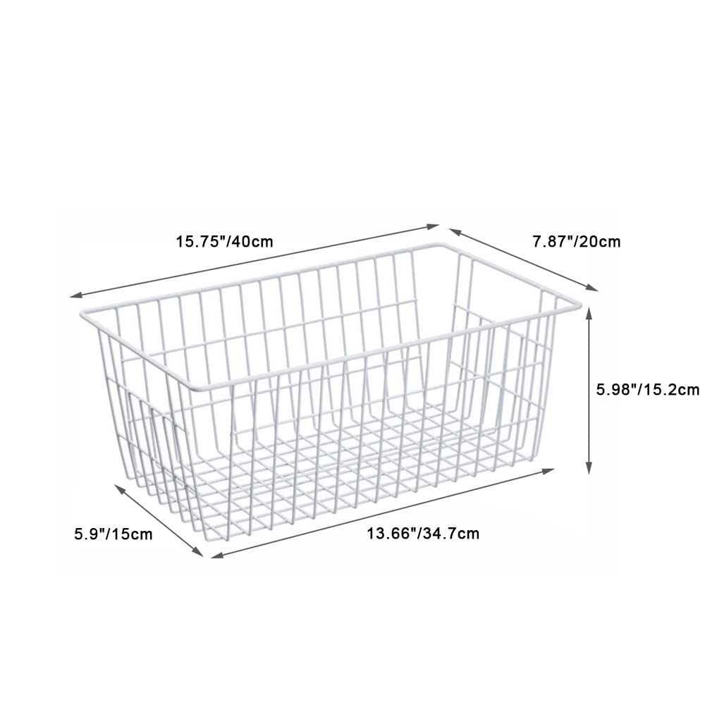 SANNO Metal Storage Baskets - Freezer & Pantry Organizer for Kitchen, Cabinet, Bathroom - White