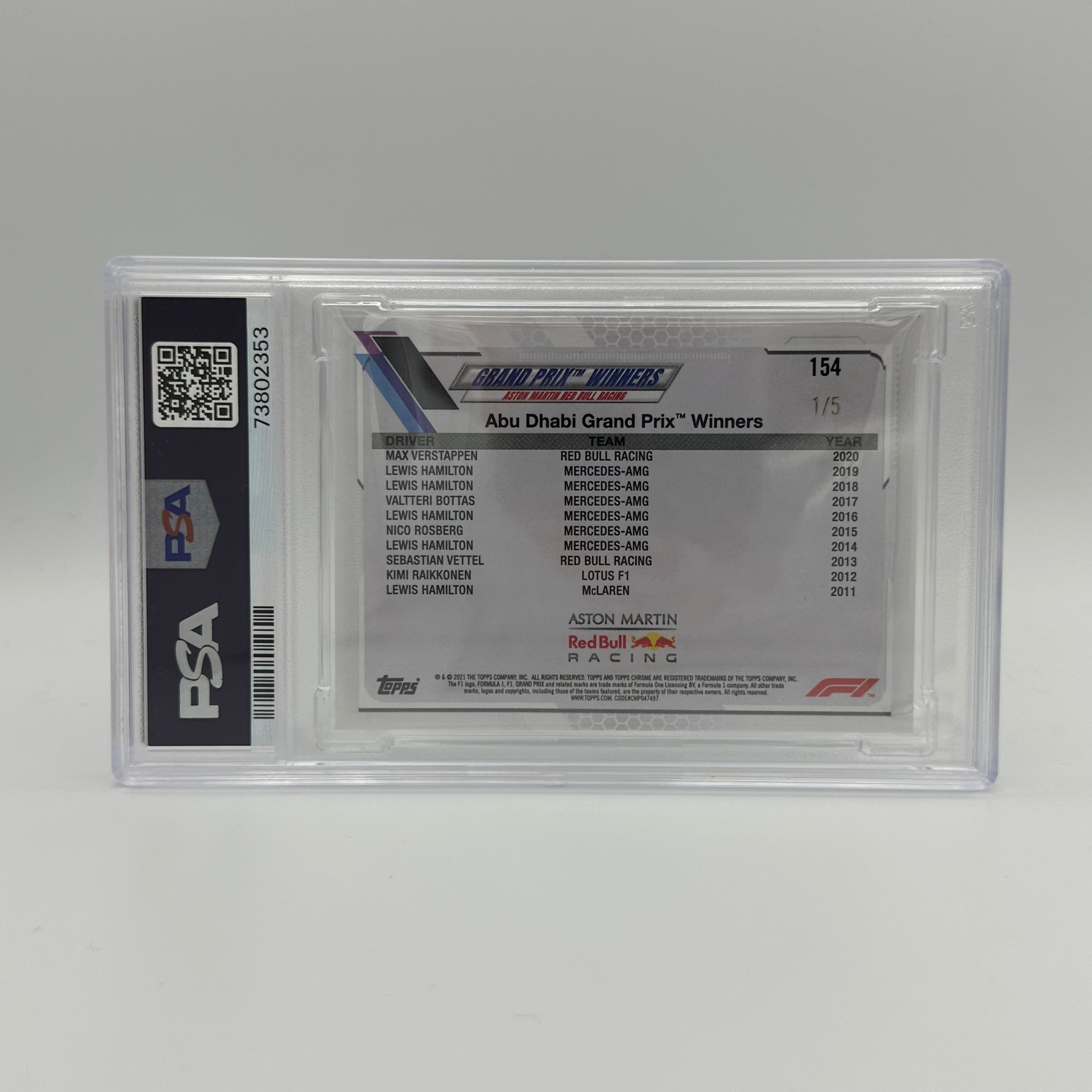 PSA 10 1/5 MAX VERSTAPPEN #154 RED RAYWAVE REFRACTOR - Rare Trading Card for Collectors & F1 Fans - Perfect for Display, Investment & Sports Memorabilia Collections