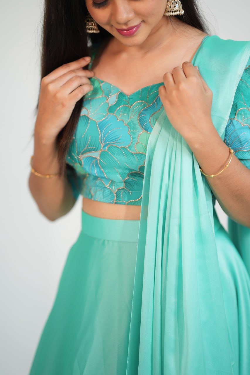 DD527 Anitha 3-Layer Crop Top Lehenga Set for Women - Stylish Indian Ethnic Outfit for Weddings, Parties & Festive Occasions