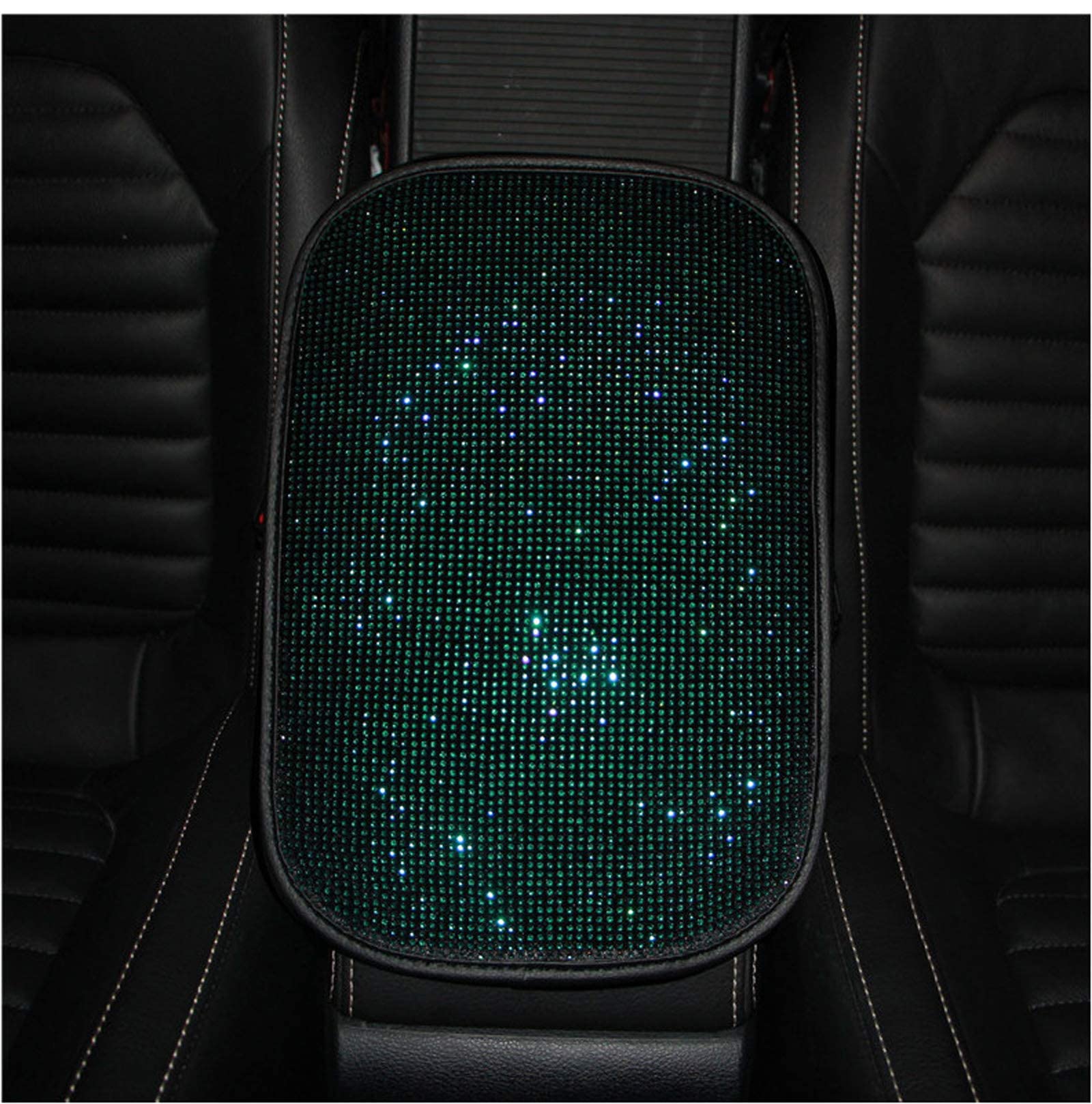 FUNOJOY Diamond Rhinestone Bling Car Armrest Cover - Green Luxury Car Accessories for Women | Interior Car Decor & Mother's Day Gift | Perfect for Sedans, SUVs and Daily Commuting