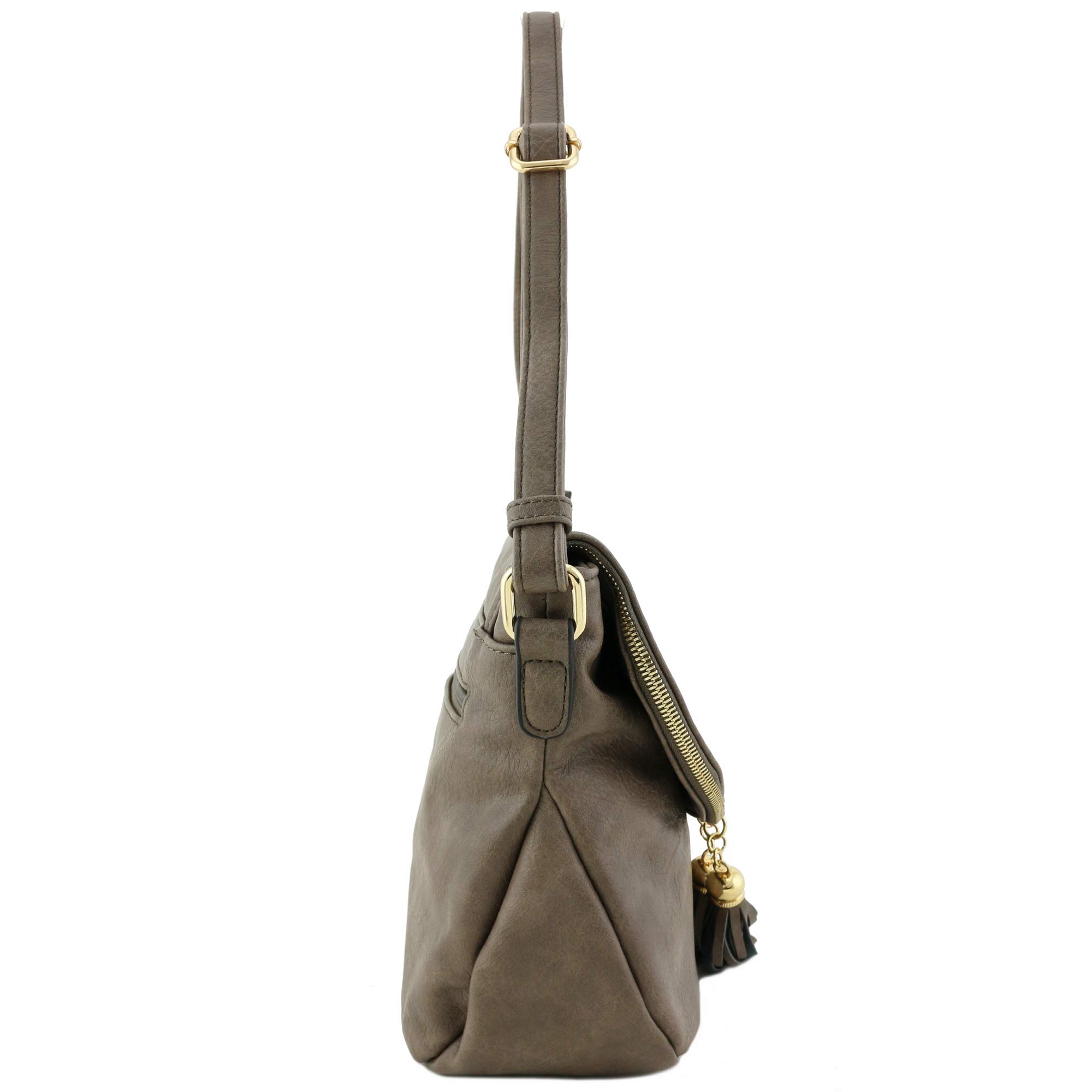 Stylish Tassel Accent Crossbody Bag with Flap Top in Taupe - Perfect for Everyday Use, Travel & Casual Outings