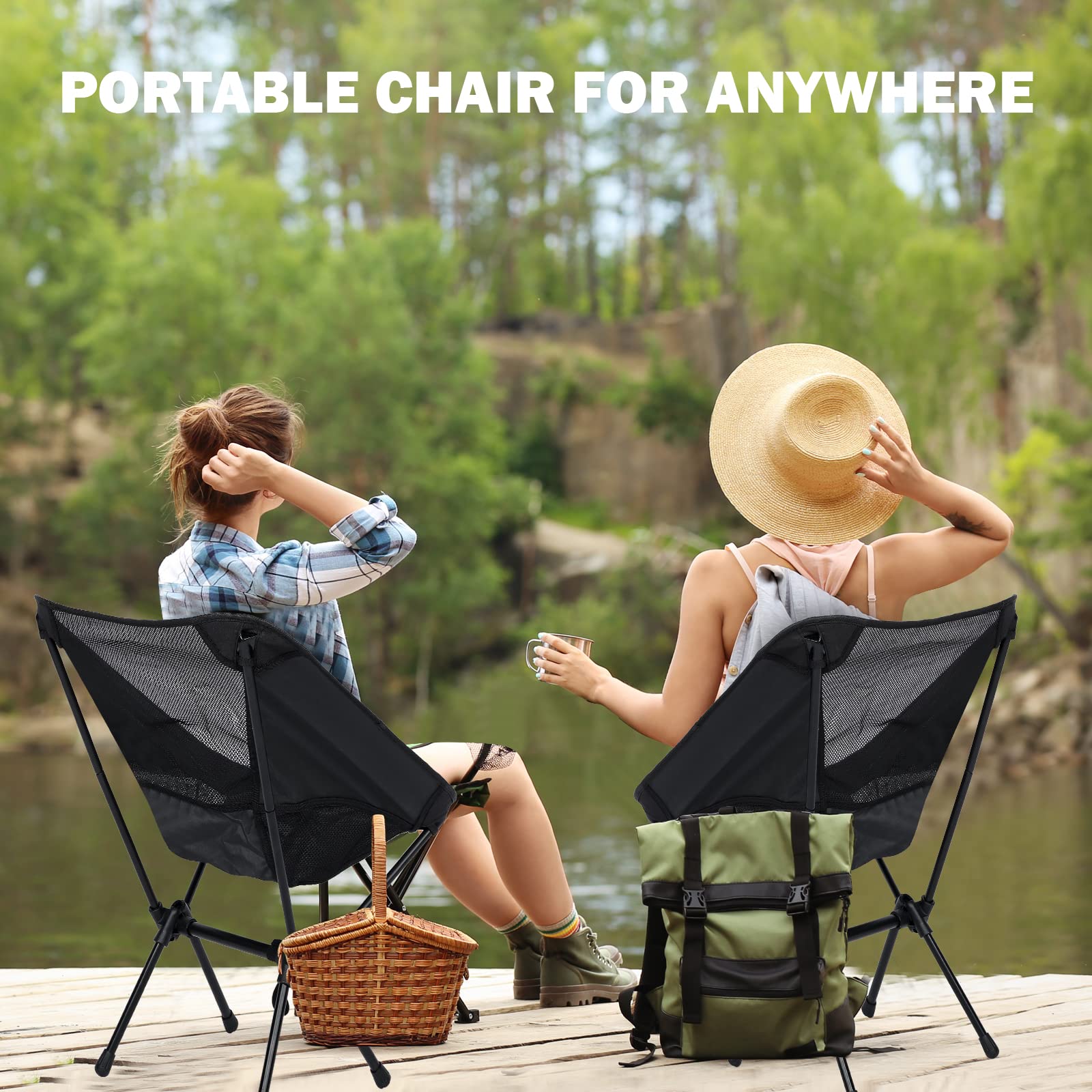 Ultralight Folding Camping Chair - Portable Backpacking Chair for Hiking & Outdoor Adventures - Compact Travel Chair with 176 lbs Capacity & Breathable Mesh Fabric (Black) - Perfect for Camping, Picnics, Beach Trips & Backyard Relaxation