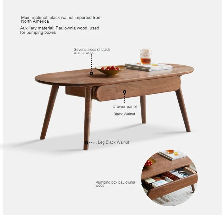 Premium Black Walnut Solid Wood Coffee Table - Modern Living Room Furniture for Capsule Apartments & Small Spaces - Perfect for Coffee, Reading & Relaxing
