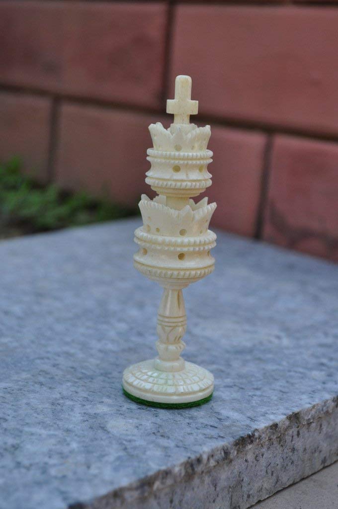 Hand Carved Buffalo Bone Lotus Chess Set - Black & White Chess Pieces for Classic & Decorative Game Play